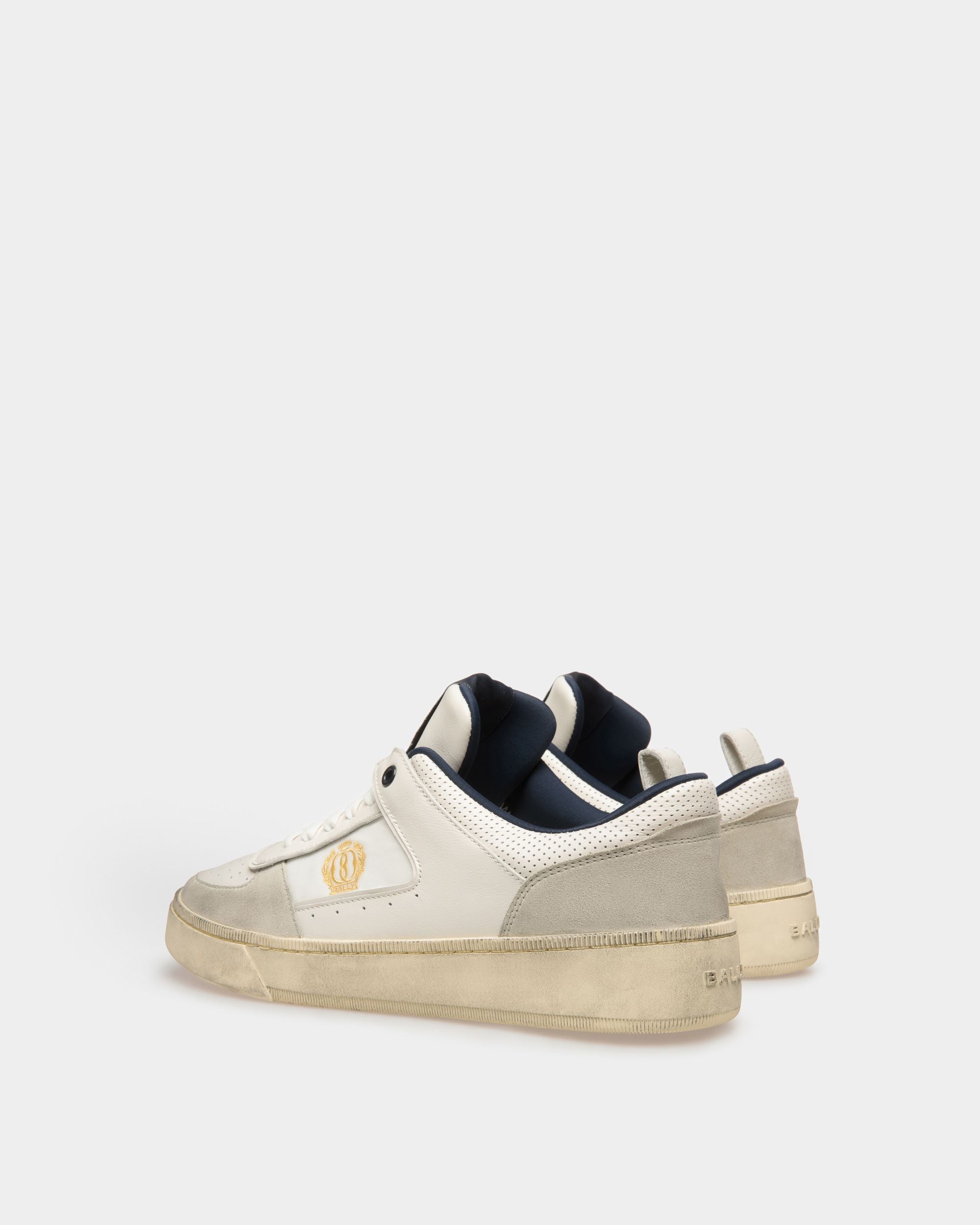 Sneaker Raise In Pelle E Tessuto Bianco Cipria E Blu Scuro - Uomo - Bally - 03