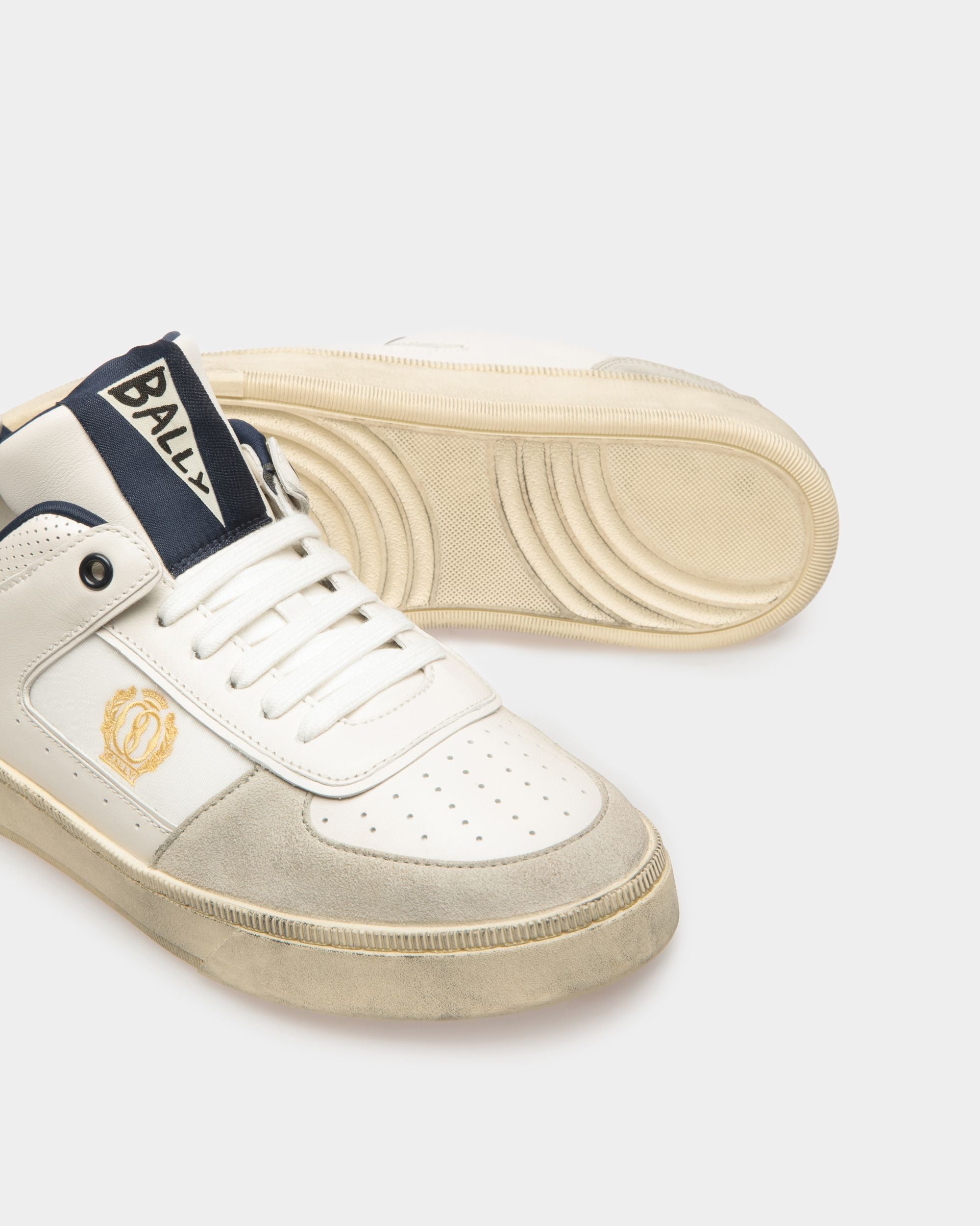 Sneaker Raise In Pelle E Tessuto Bianco Cipria E Blu Scuro - Uomo - Bally - 04