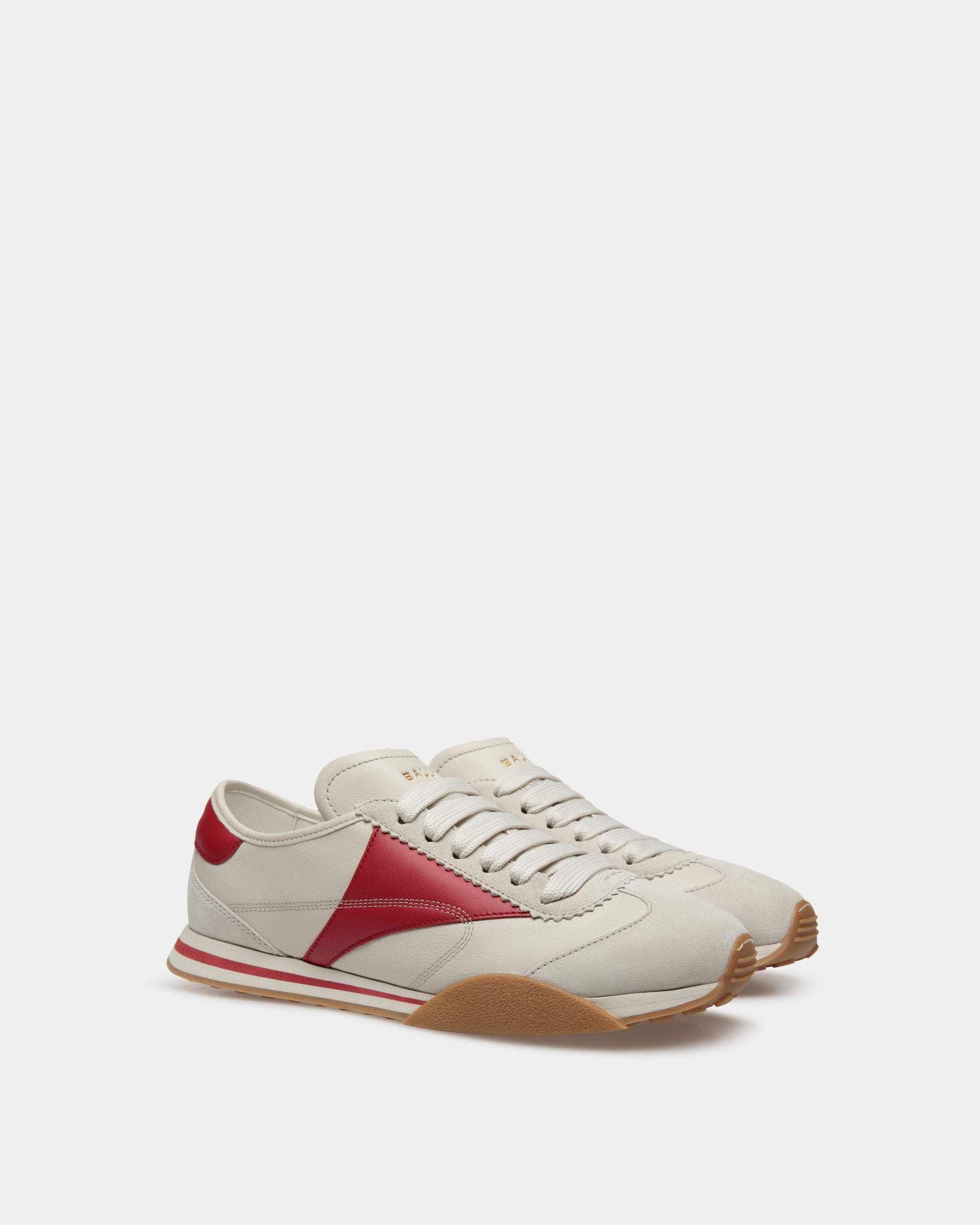 Sneaker Sussex In Pelle Bianco Cipria E Rubino Scuro - Uomo - Bally - 02