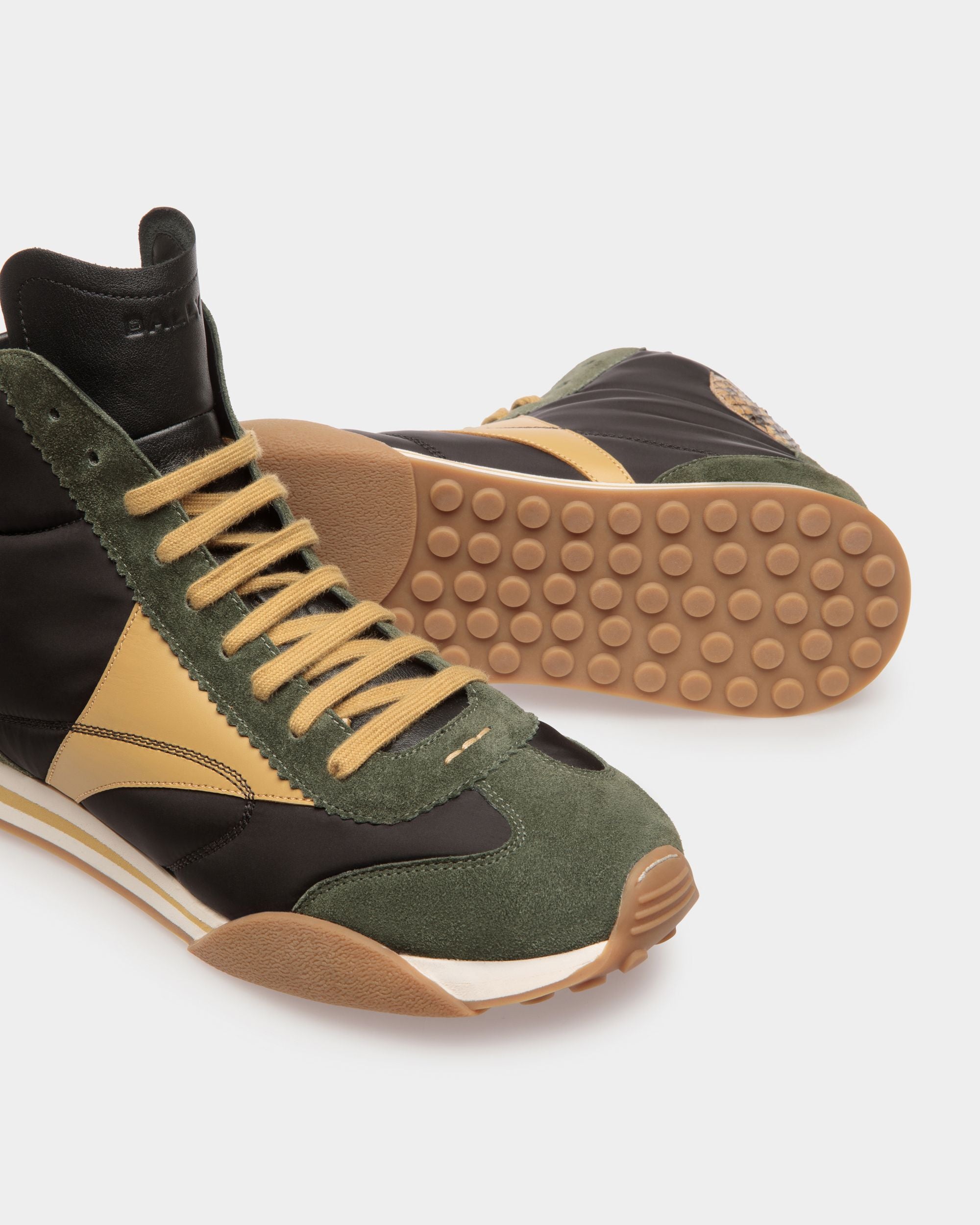 Sneaker Sussex In Pelle E Tessuto Verde E Nero - Uomo - Bally - 04