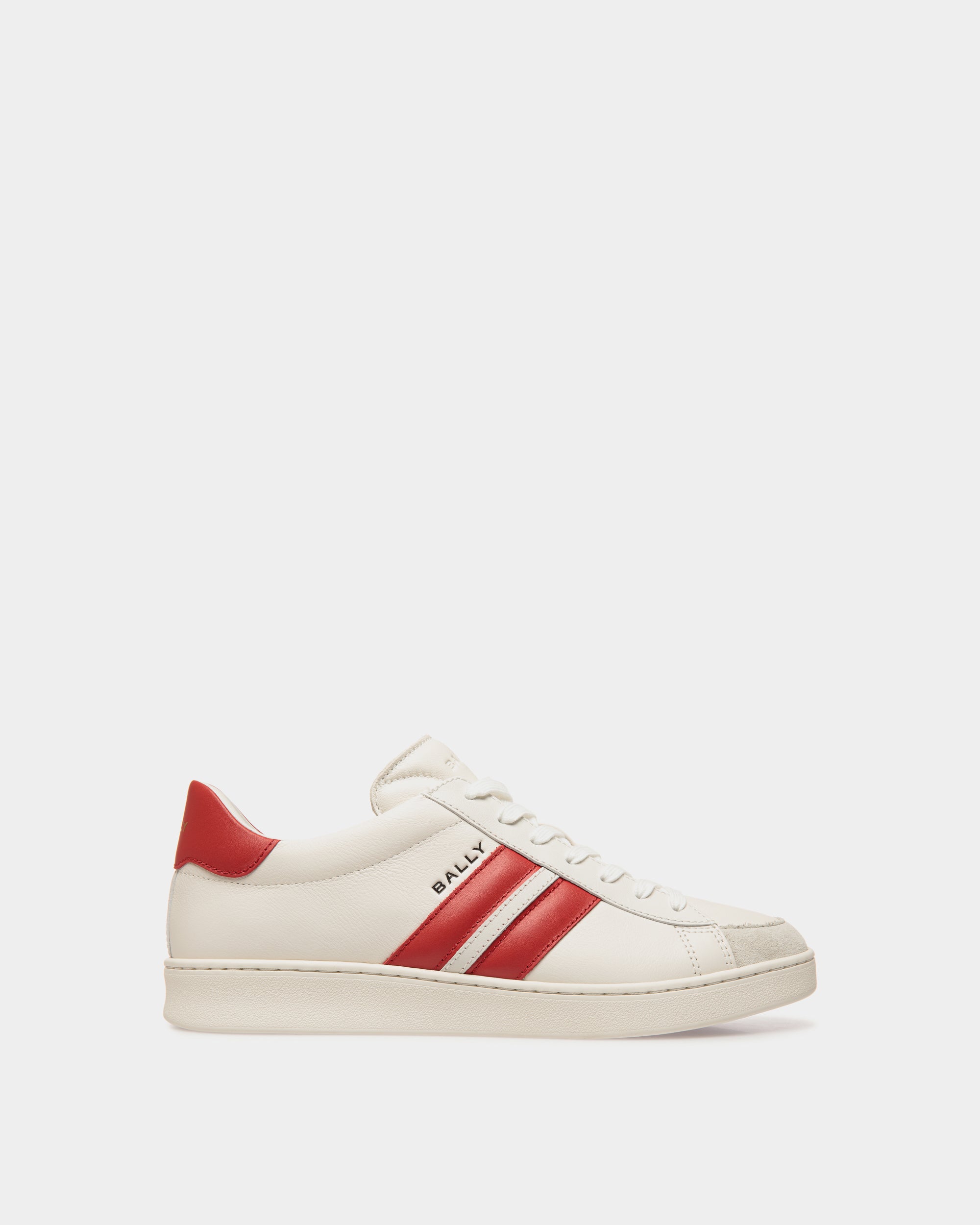 Sneaker Tennis In Pelle Bianca E Candy Red - Uomo - Bally - 01