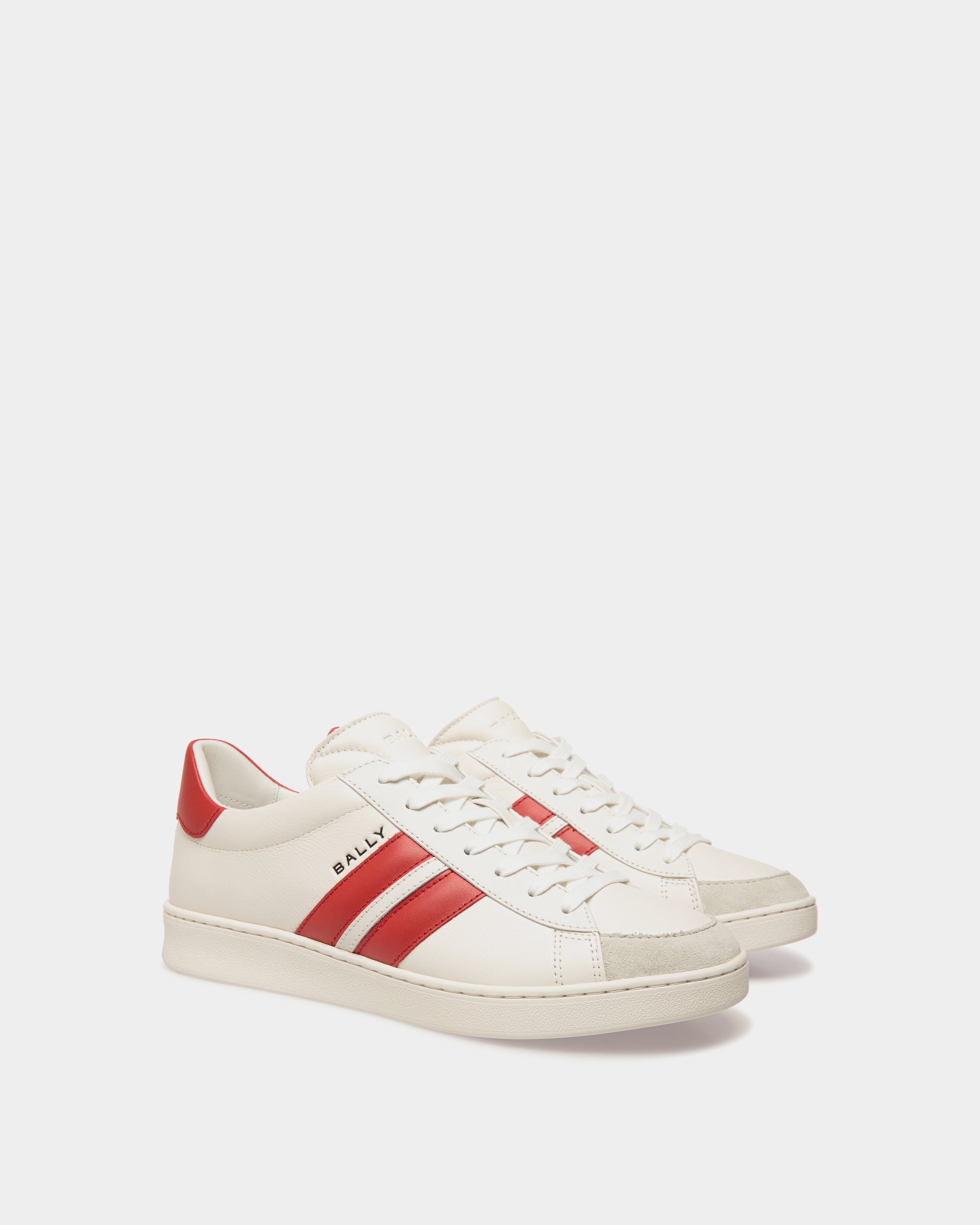 Sneaker Tennis In Pelle Bianca E Candy Red - Uomo - Bally - 03