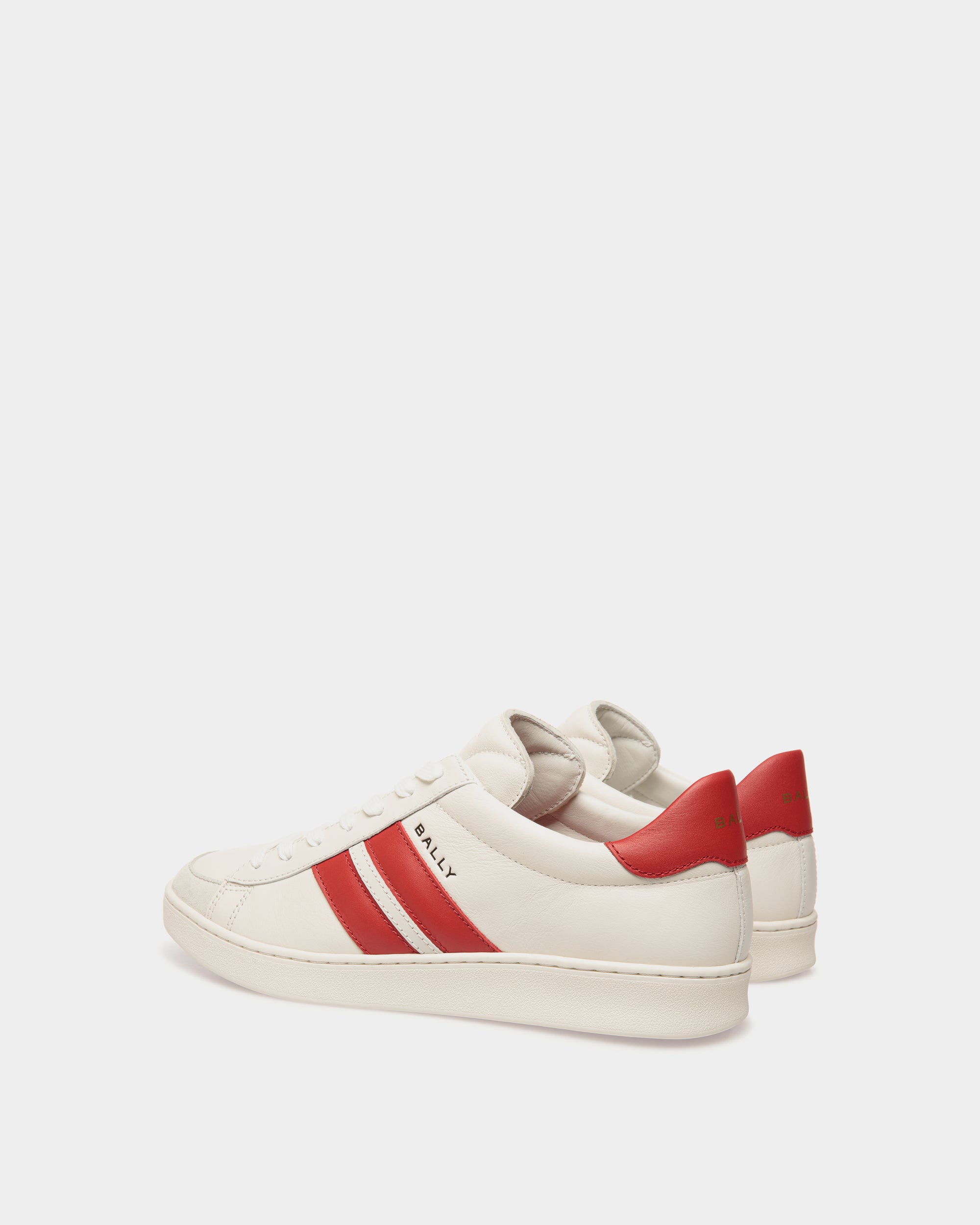 Sneaker Tennis In Pelle Bianca E Candy Red - Uomo - Bally - 04
