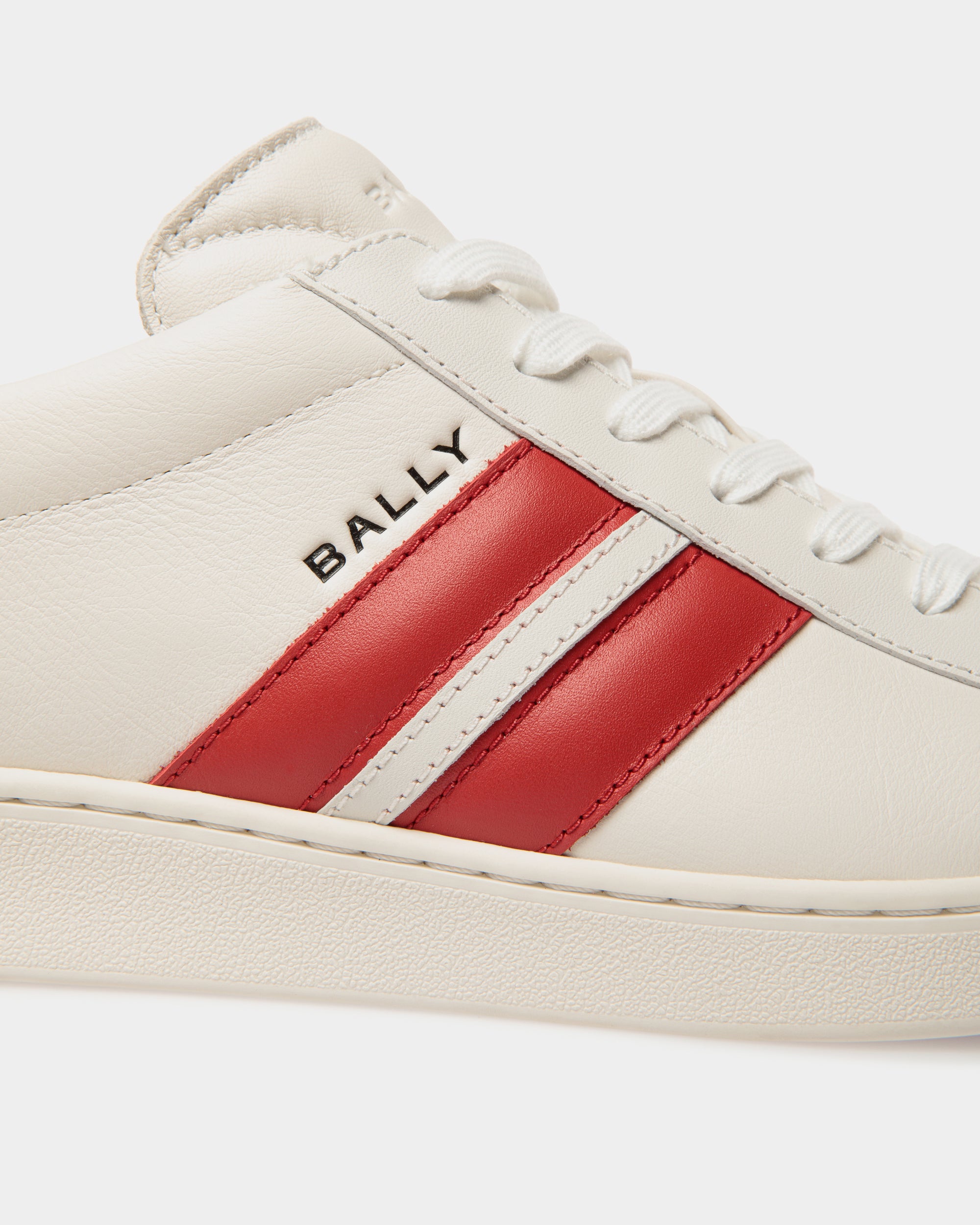 Sneaker Tennis In Pelle Bianca E Candy Red - Uomo - Bally - 06