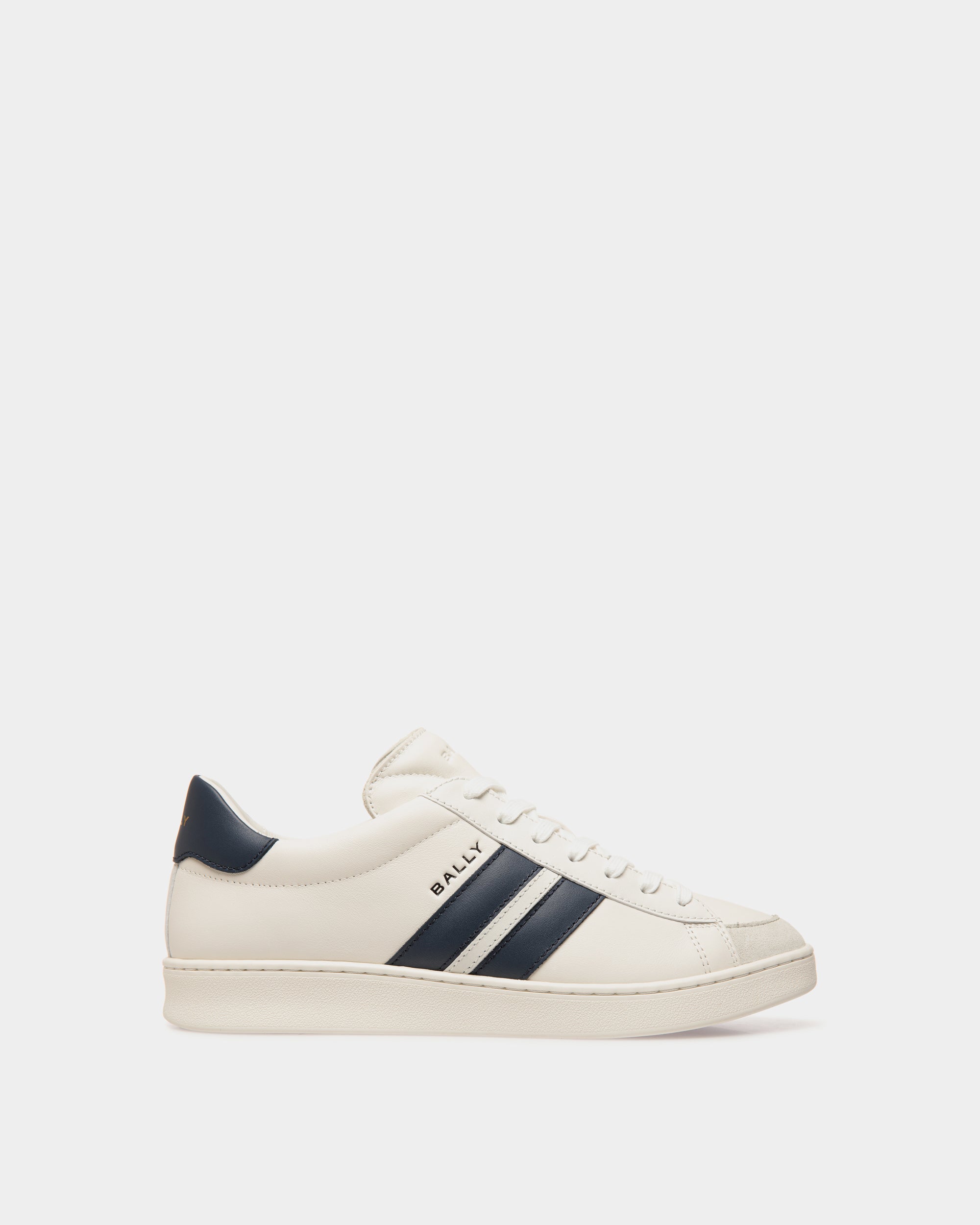 Sneaker Tennis In Pelle Bianca E Navy Blue Uomo Bally