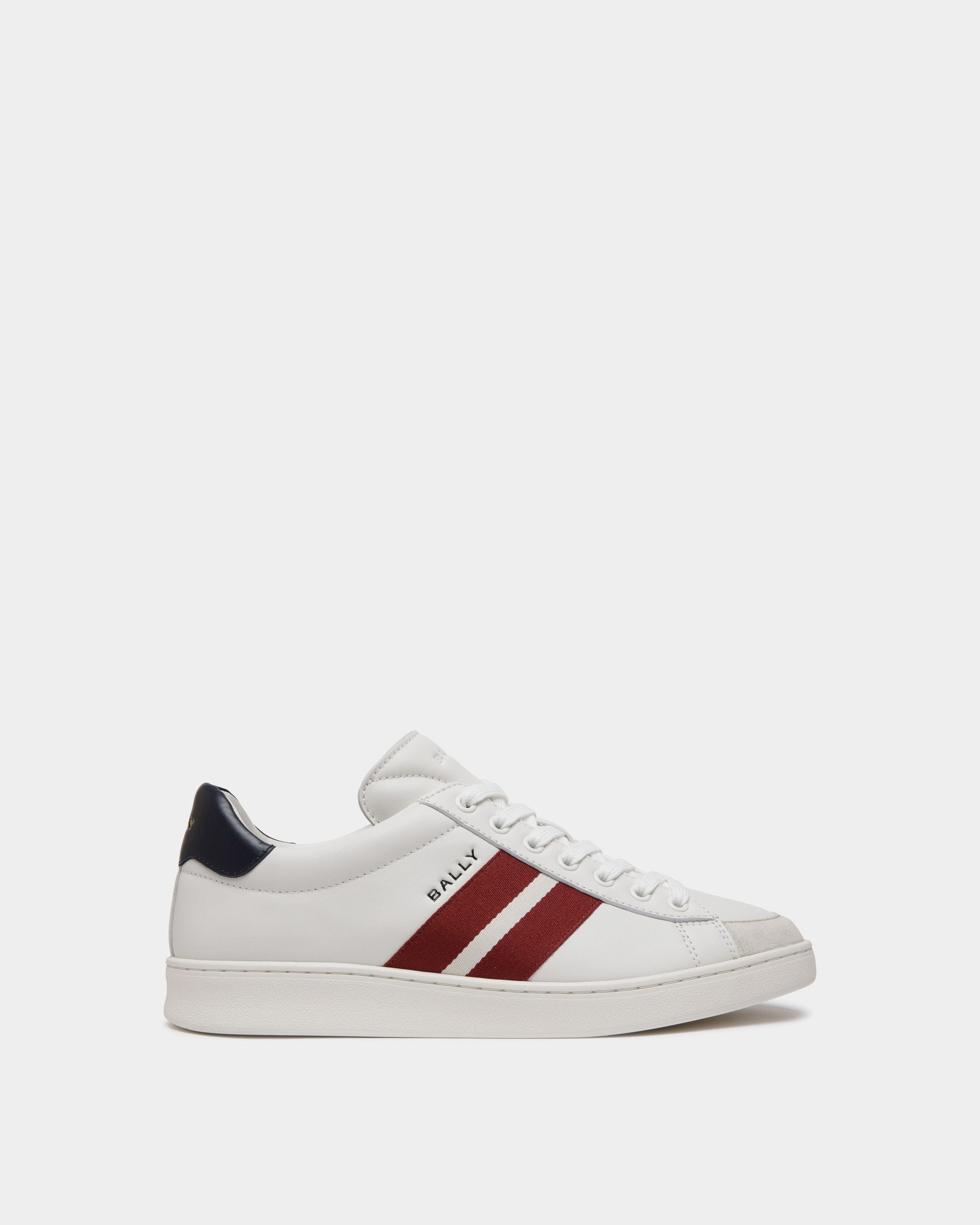 Sneaker Tennis In Pelle Bianca E Navy Blue - Uomo - Bally - 01