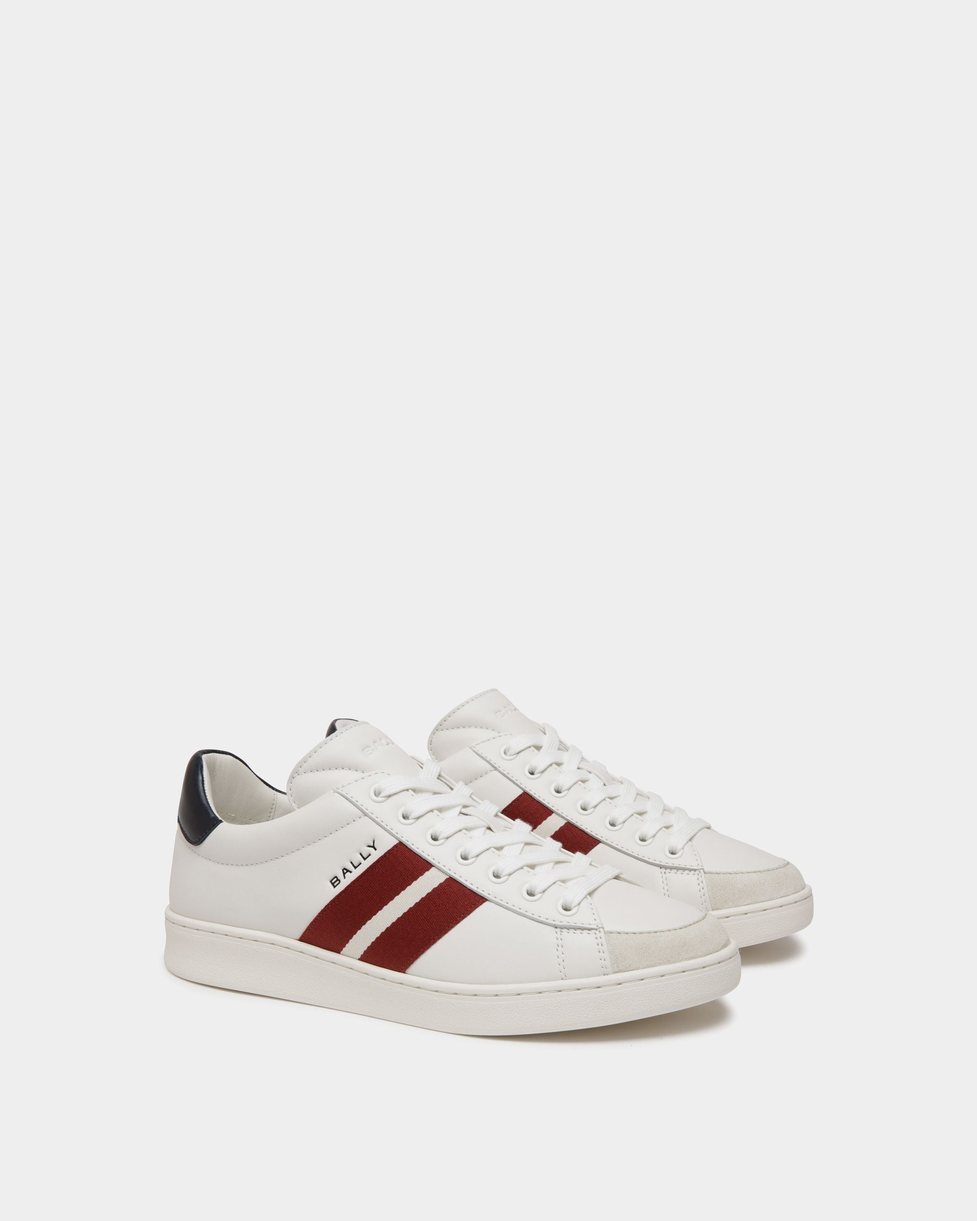 Sneaker Tennis In Pelle Bianca E Navy Blue - Uomo - Bally - 02