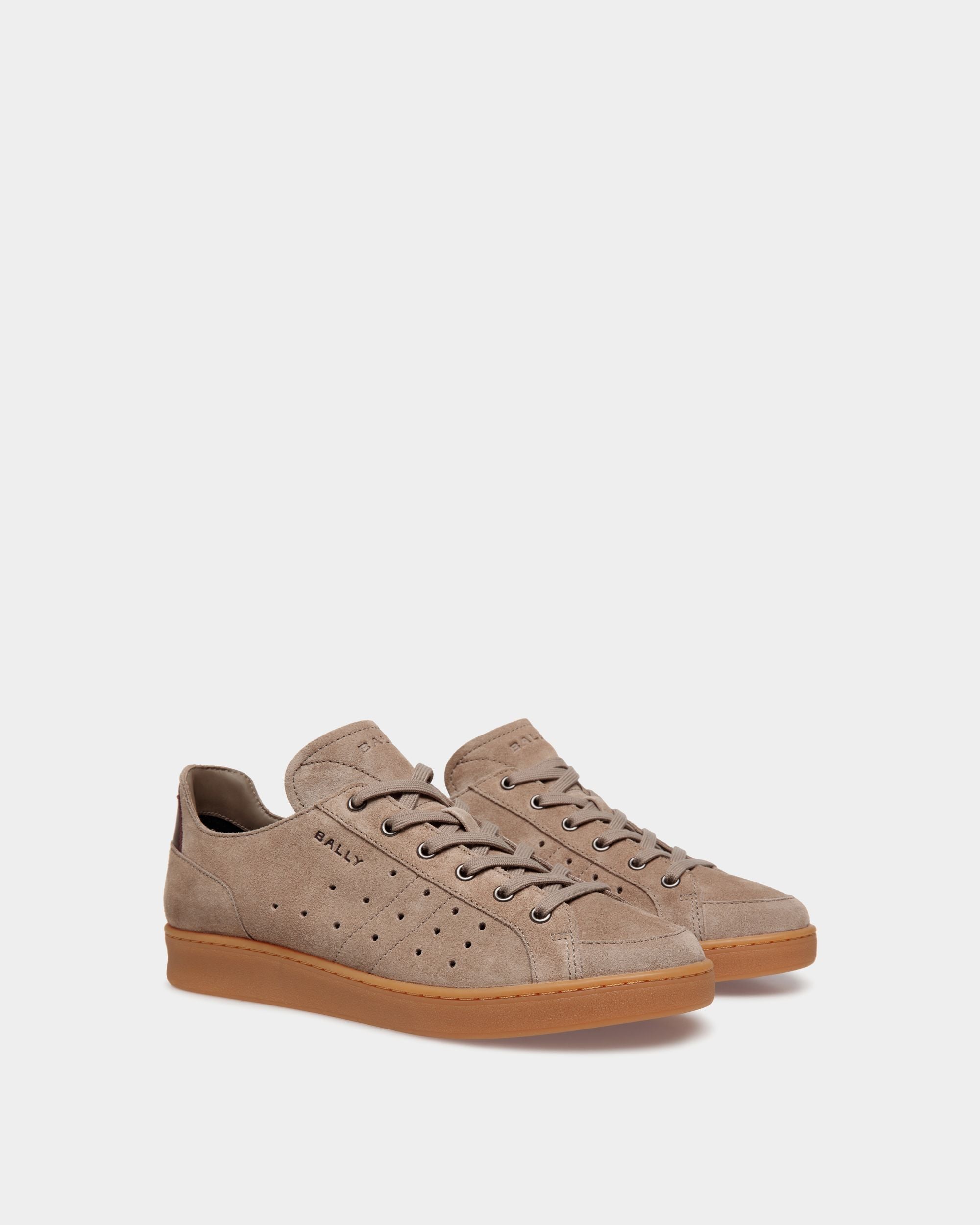 Sneaker Tennis In Pelle Scamosciata Grigio Talpa E Bordeaux Scuro - Uomo - Bally - 03