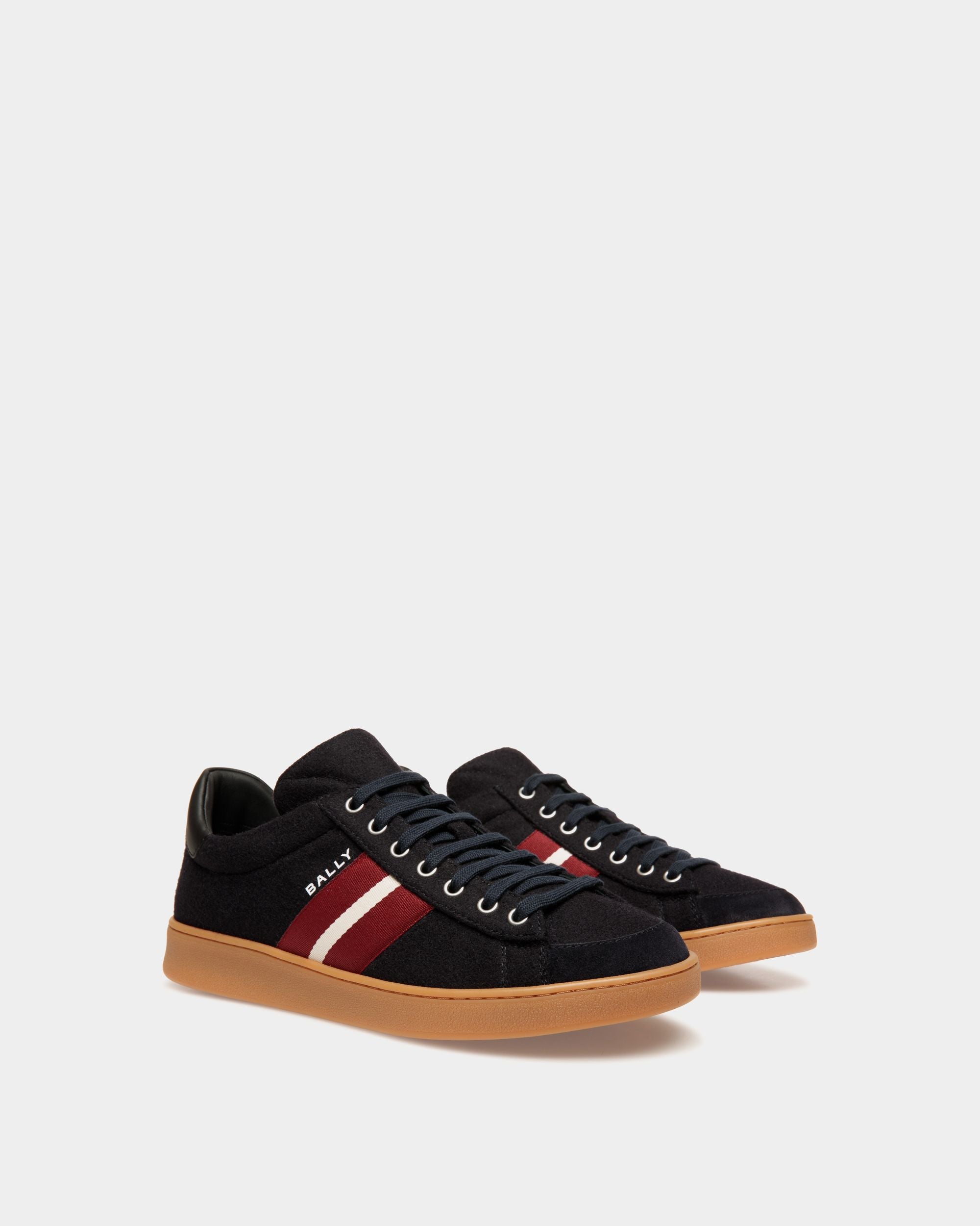 Sneaker Tennis In Lana Navy Blue E Pelle Nera - Uomo - Bally - 02