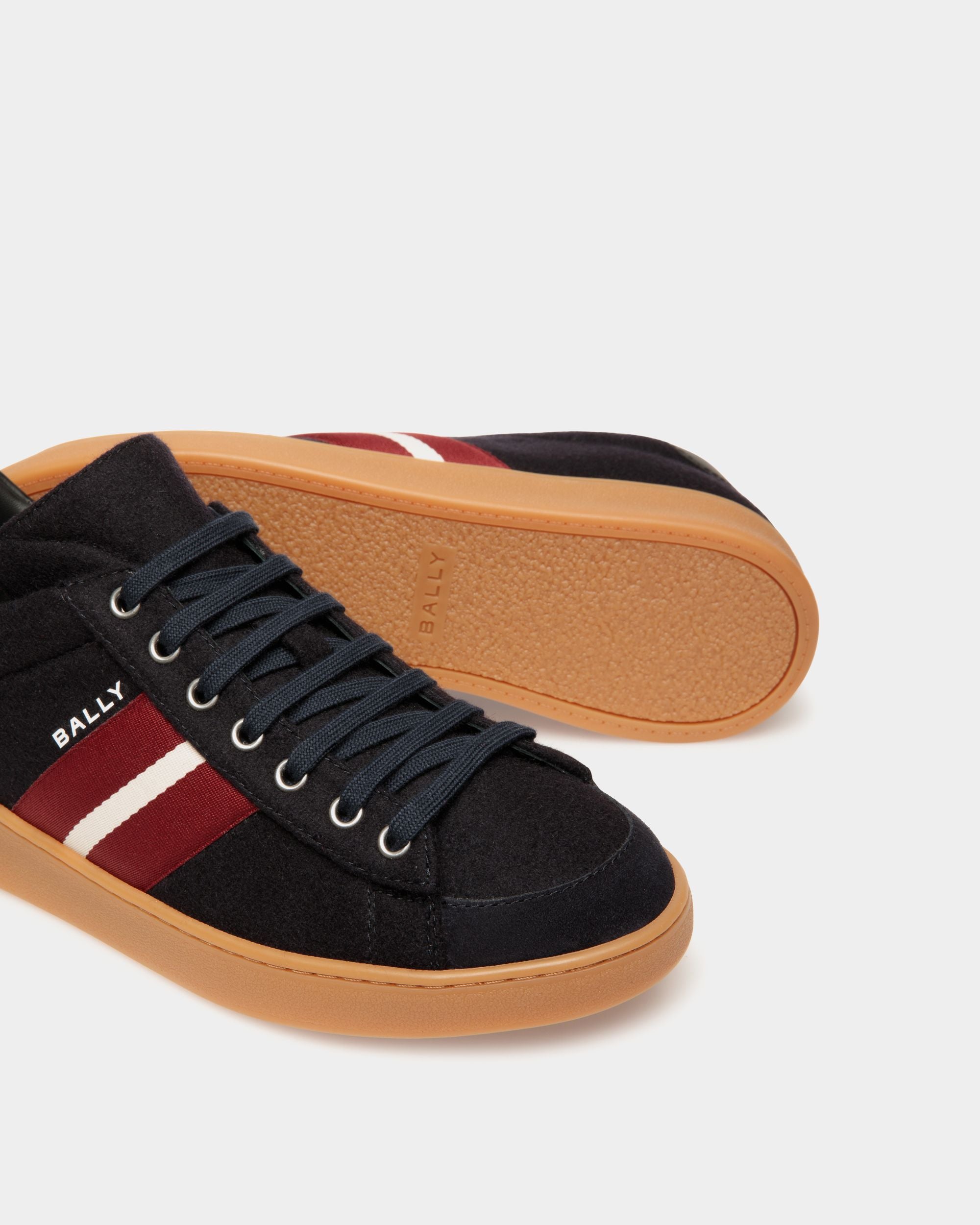 Sneaker Tennis In Lana Navy Blue E Pelle Nera - Uomo - Bally - 04