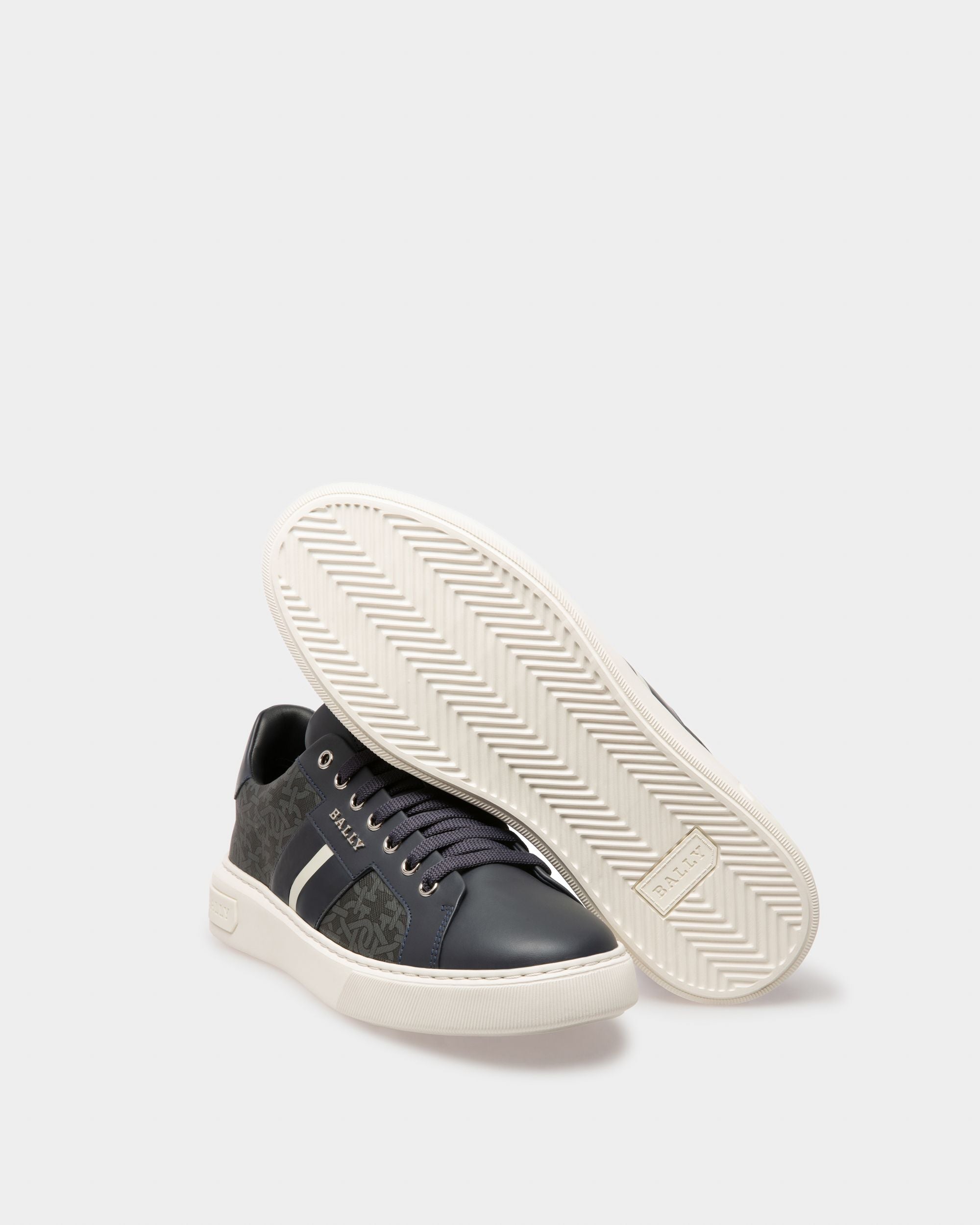 Myron Sneakers In Misto Cotone E Pelle In Grigio E Blu Navy - Uomo - Bally - 05
