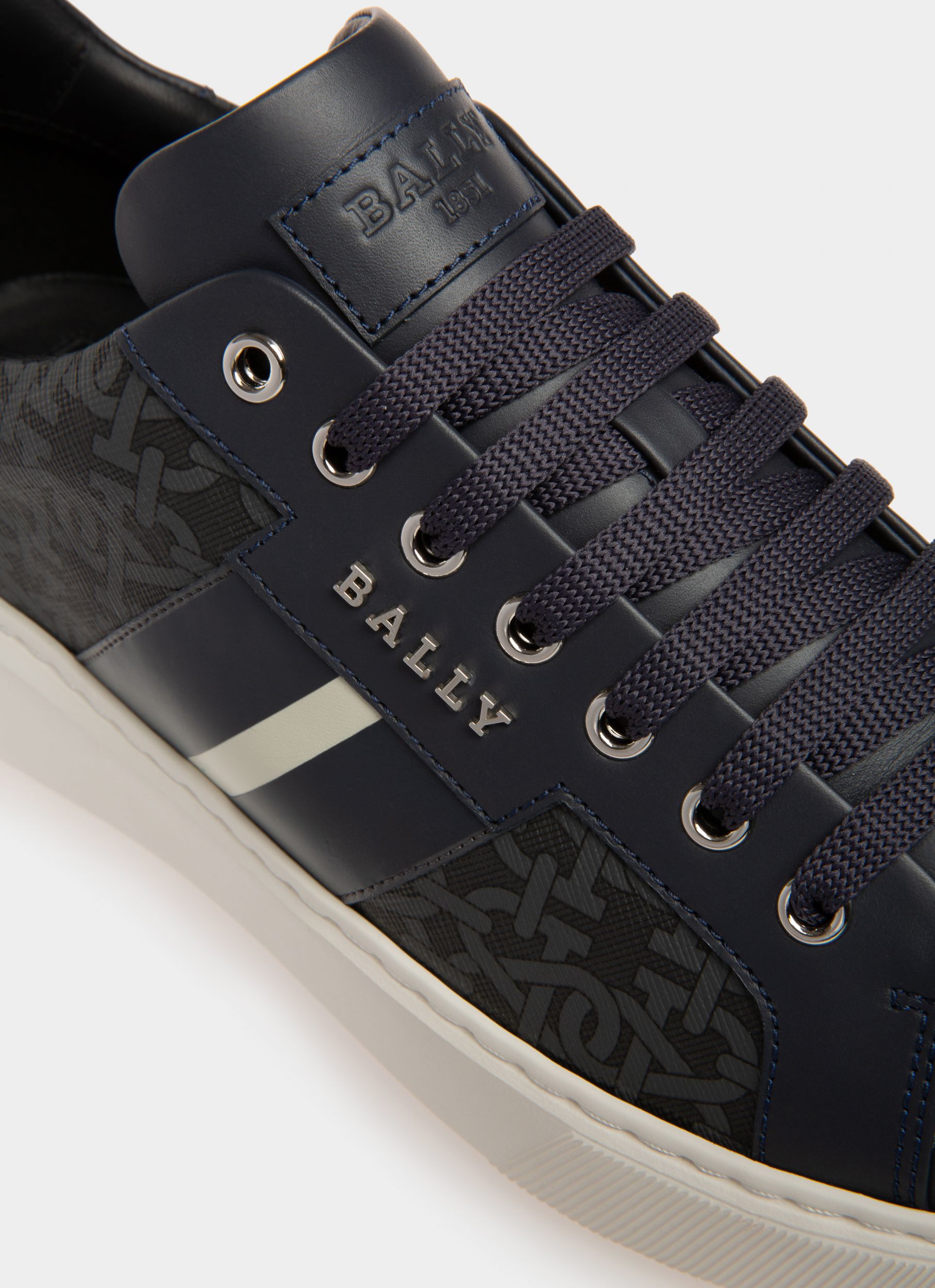 Myron Sneakers In Misto Cotone E Pelle In Grigio E Blu Navy - Uomo - Bally - 06