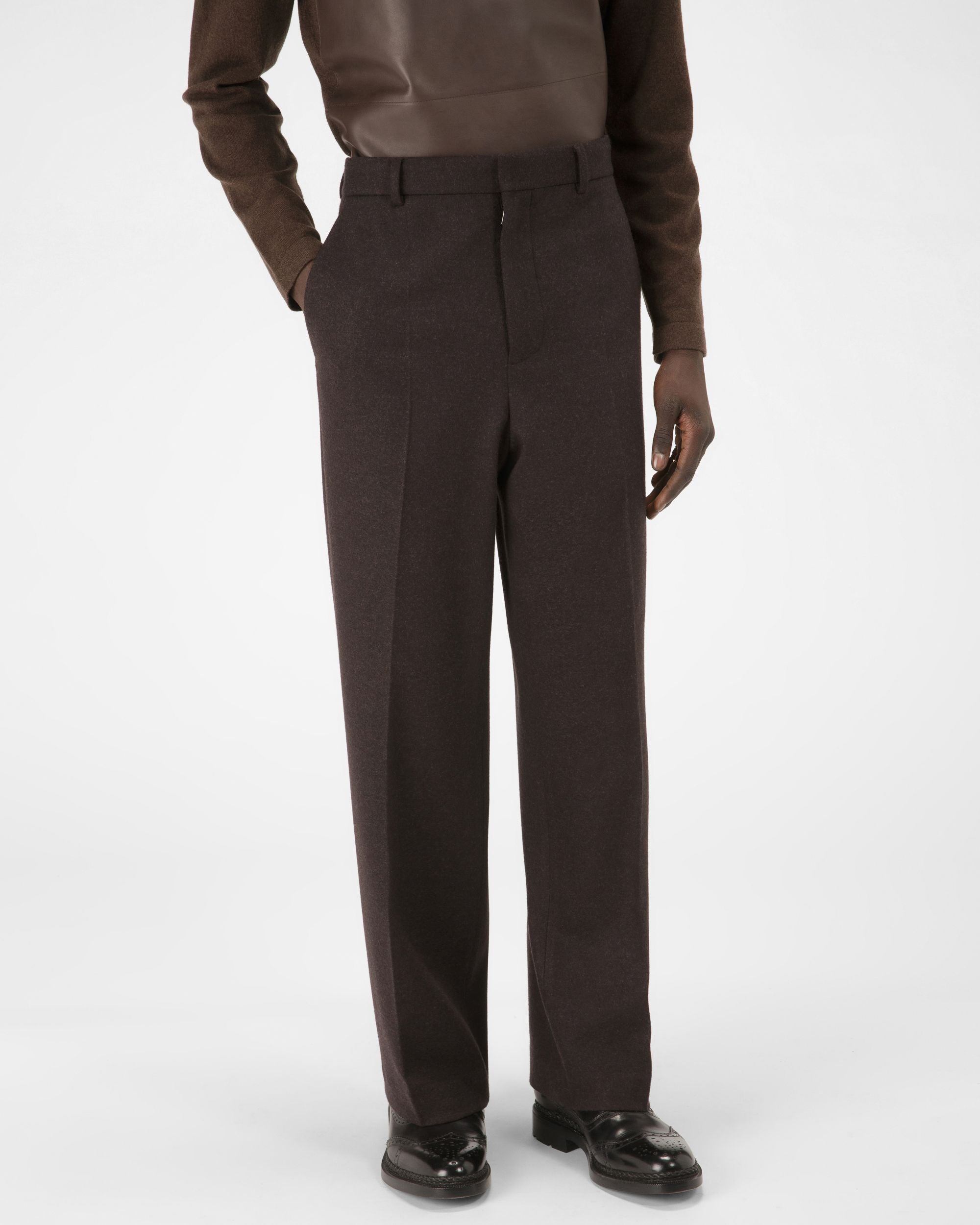 Pantaloni Sartoriali In Lana Marrone Ebano - Uomo - Bally - 01