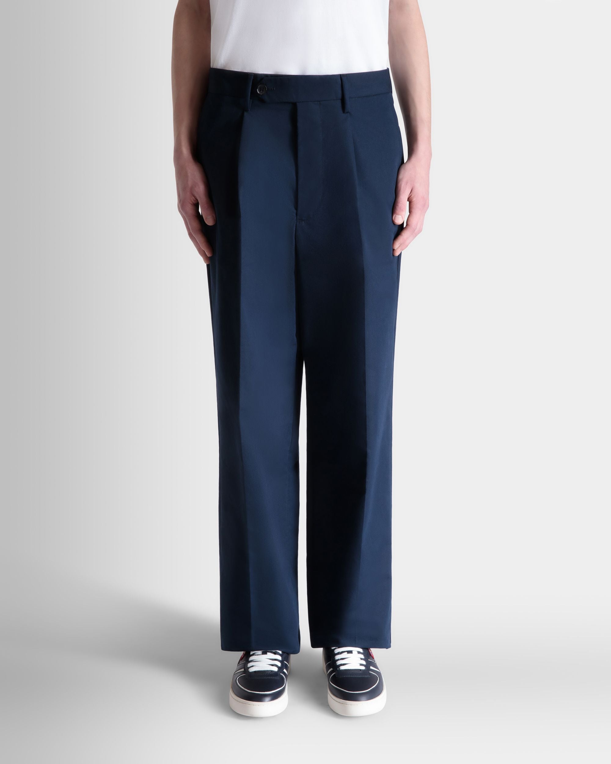 Pantalone Regular Con Pince In Misto Cotone Navy Blue - Uomo - Bally - 08