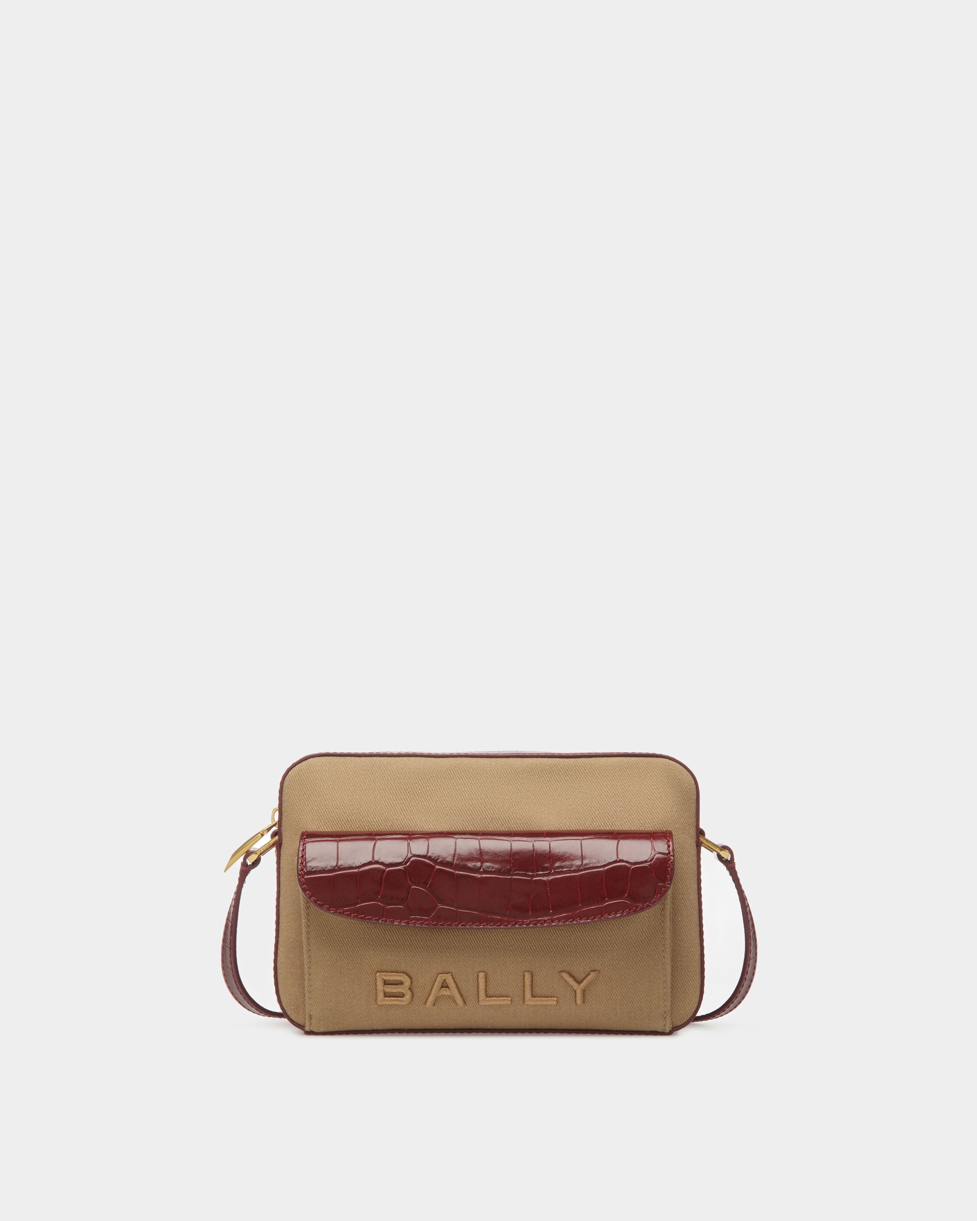 Borsa A Tracolla Bar In Tessuto Color Sabbia E Bordeaux - Donna - Bally - 01