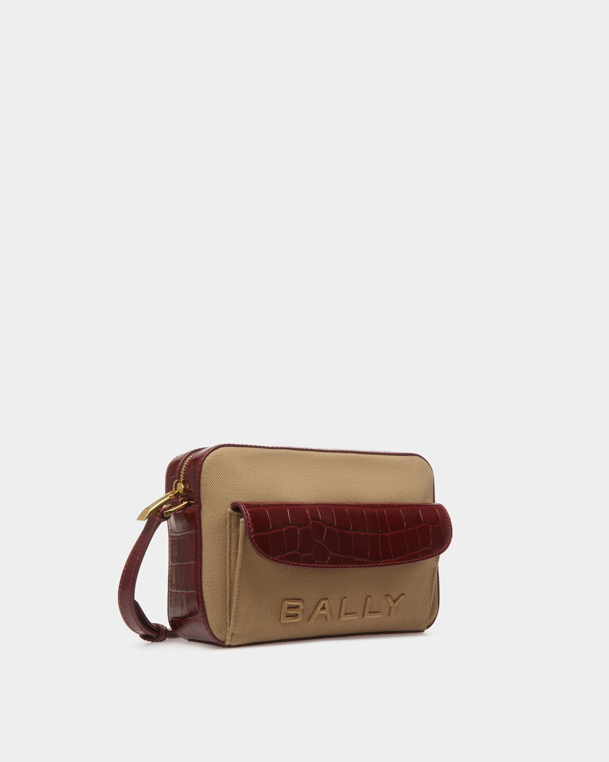 Borsa A Tracolla Bar In Tessuto Color Sabbia E Bordeaux - Donna - Bally - 04