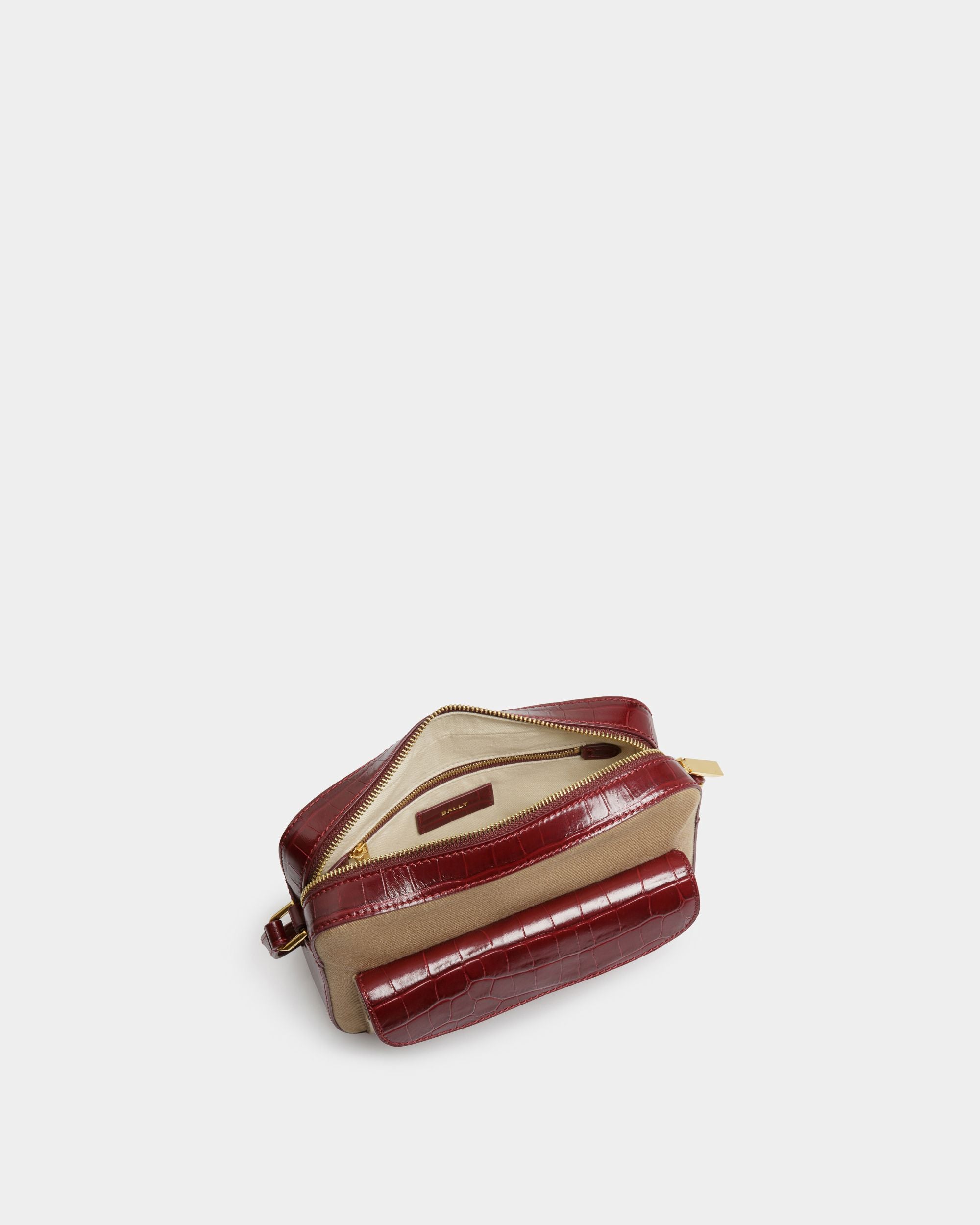Borsa A Tracolla Bar In Tessuto Color Sabbia E Bordeaux - Donna - Bally - 05