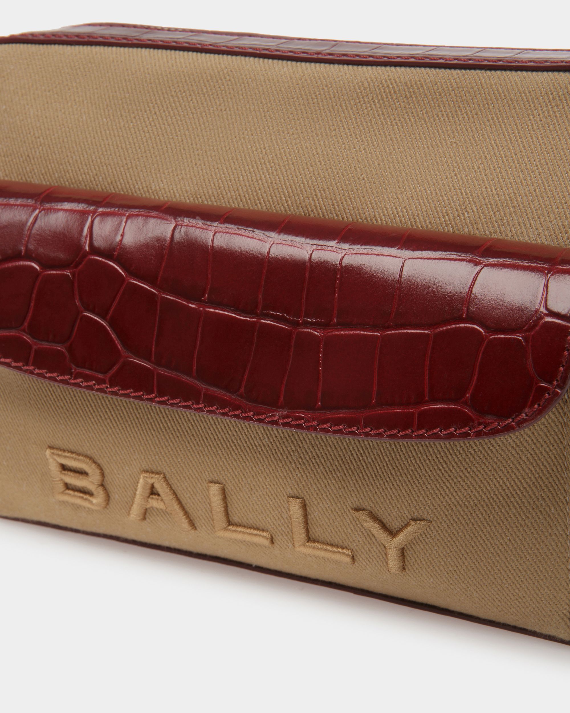 Borsa A Tracolla Bar In Tessuto Color Sabbia E Bordeaux - Donna - Bally - 06