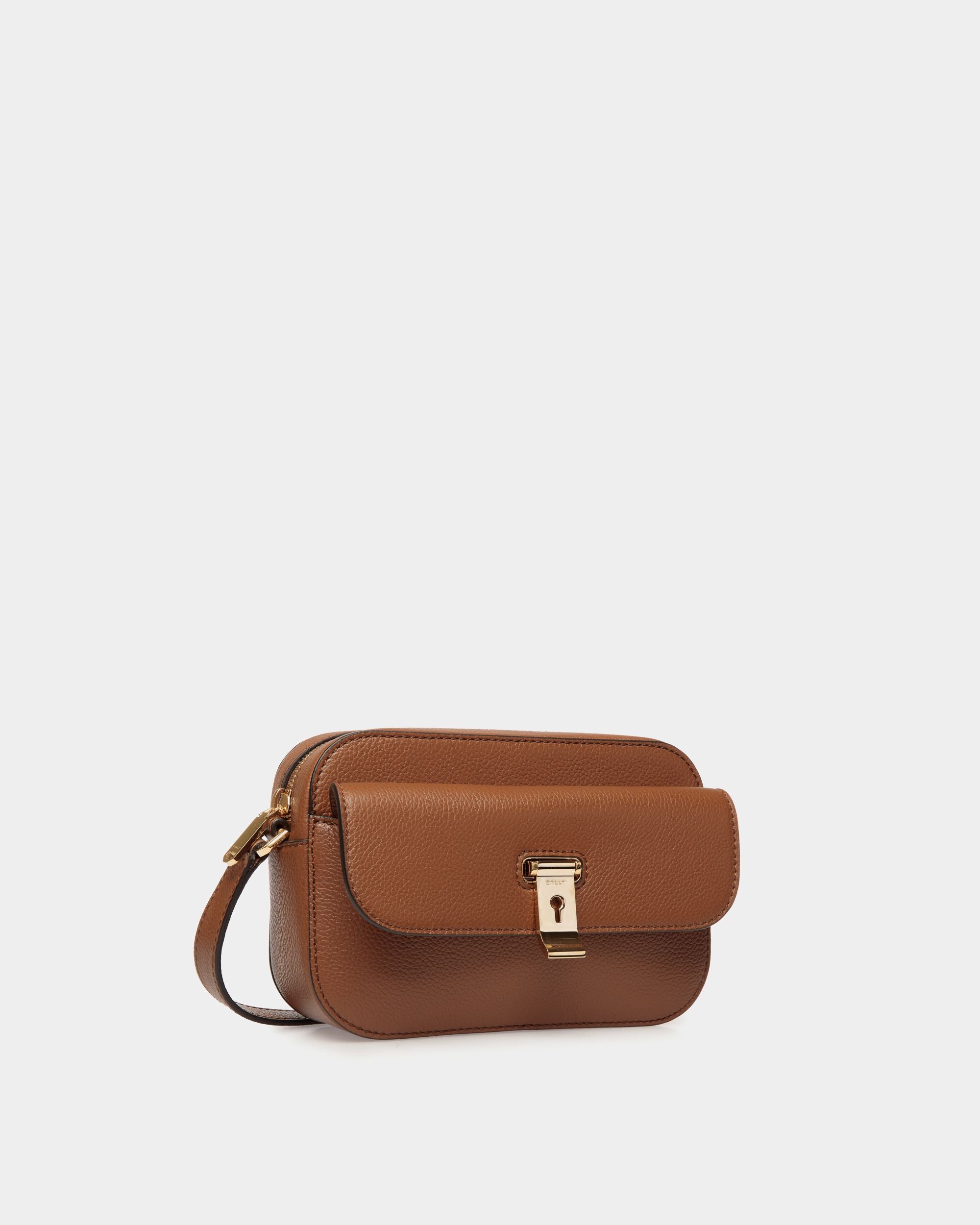 Borsa A Tracolla Piccola Lock Me In Pelle Granata Marrone - Donna - Bally - 04