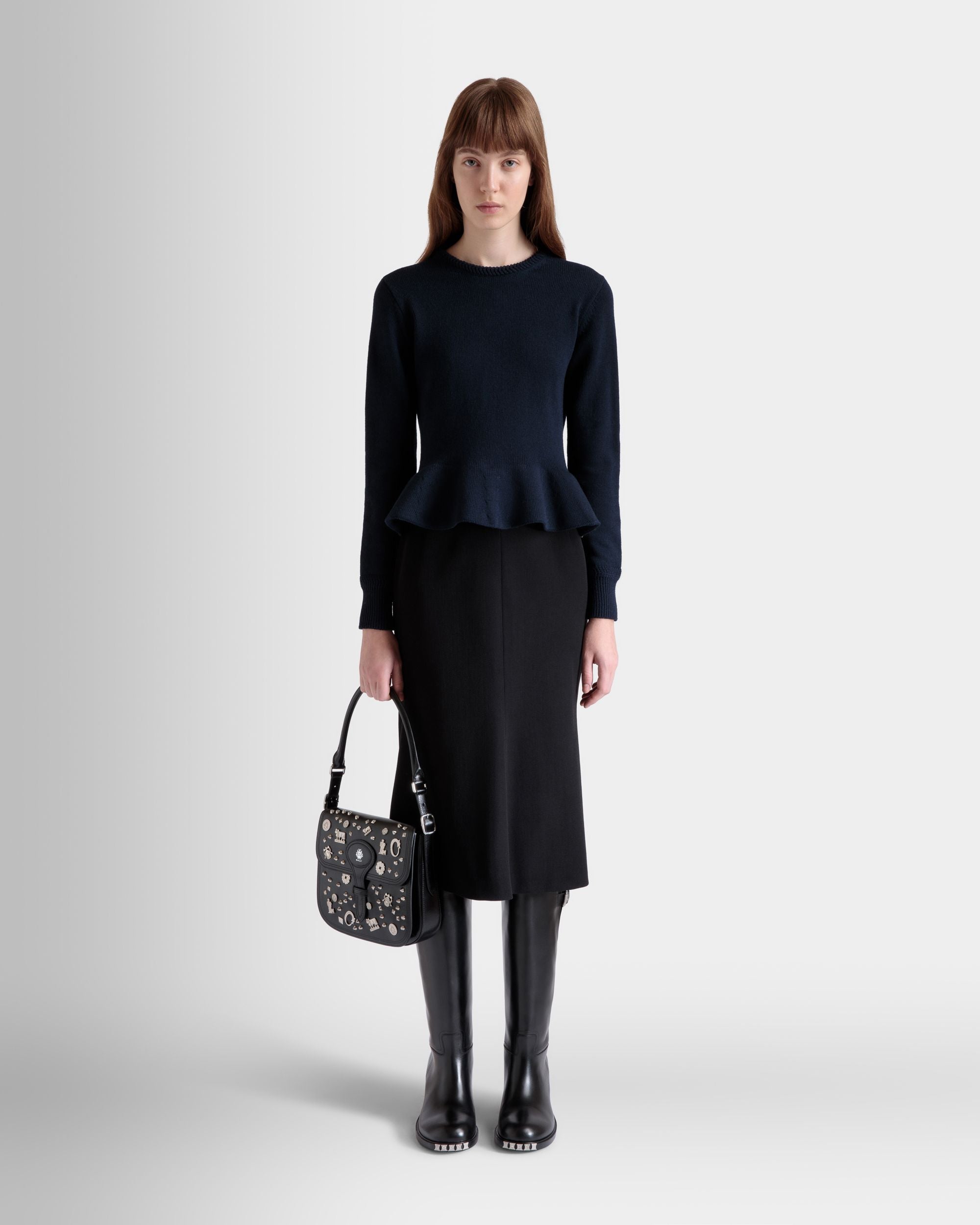 Beckett Crossbody Bag In Black Leather with Studs - Donna - Bally - 02