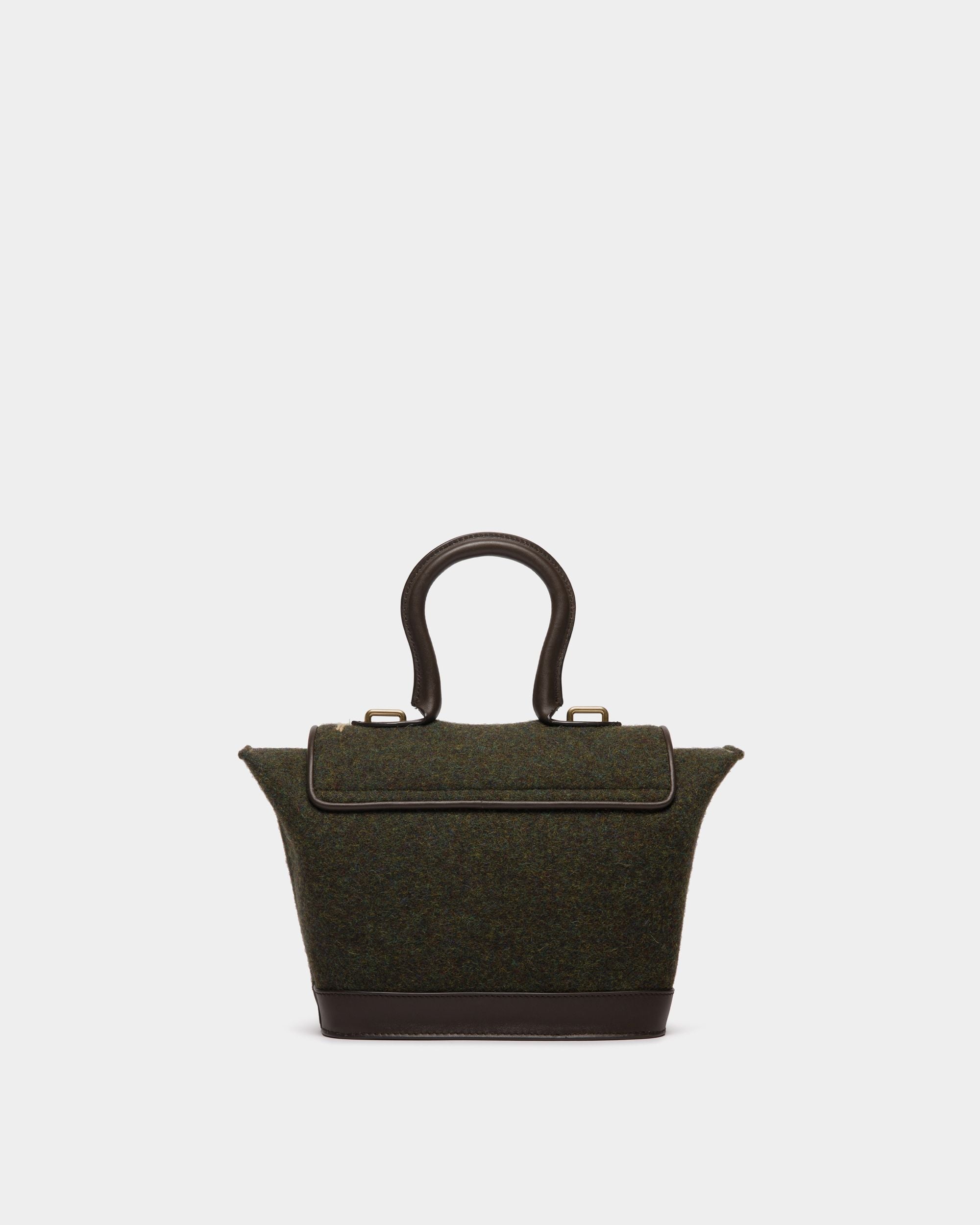 Borsa A Mano Winter Capsule In Lana Verde Scuro E Pelle Color Ebano Con Ricamo Alpine Flowers - Donna - Bally - 01