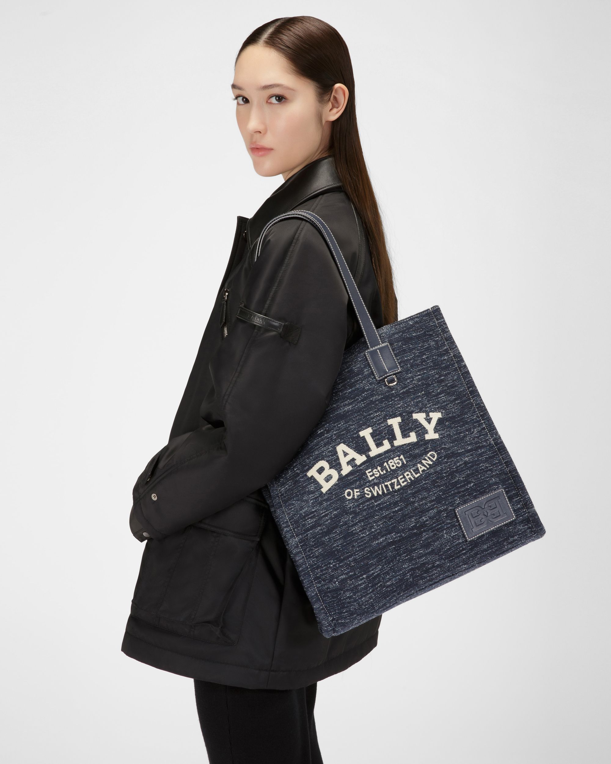 Crystalia Tote Bag In Tessuto Blu Navy - Donna - Bally - 02
