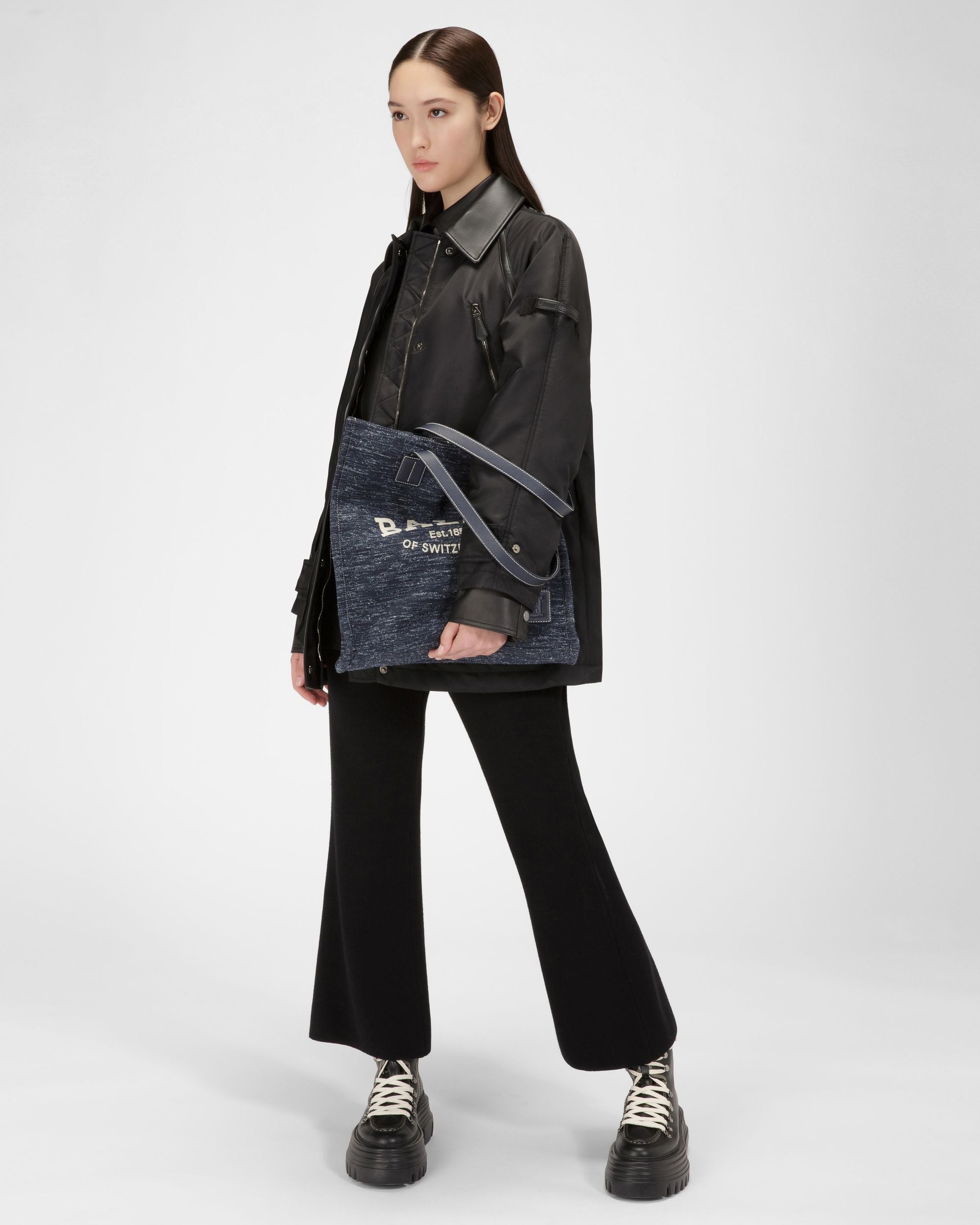 Crystalia Tote Bag In Tessuto Blu Navy - Donna - Bally - 06