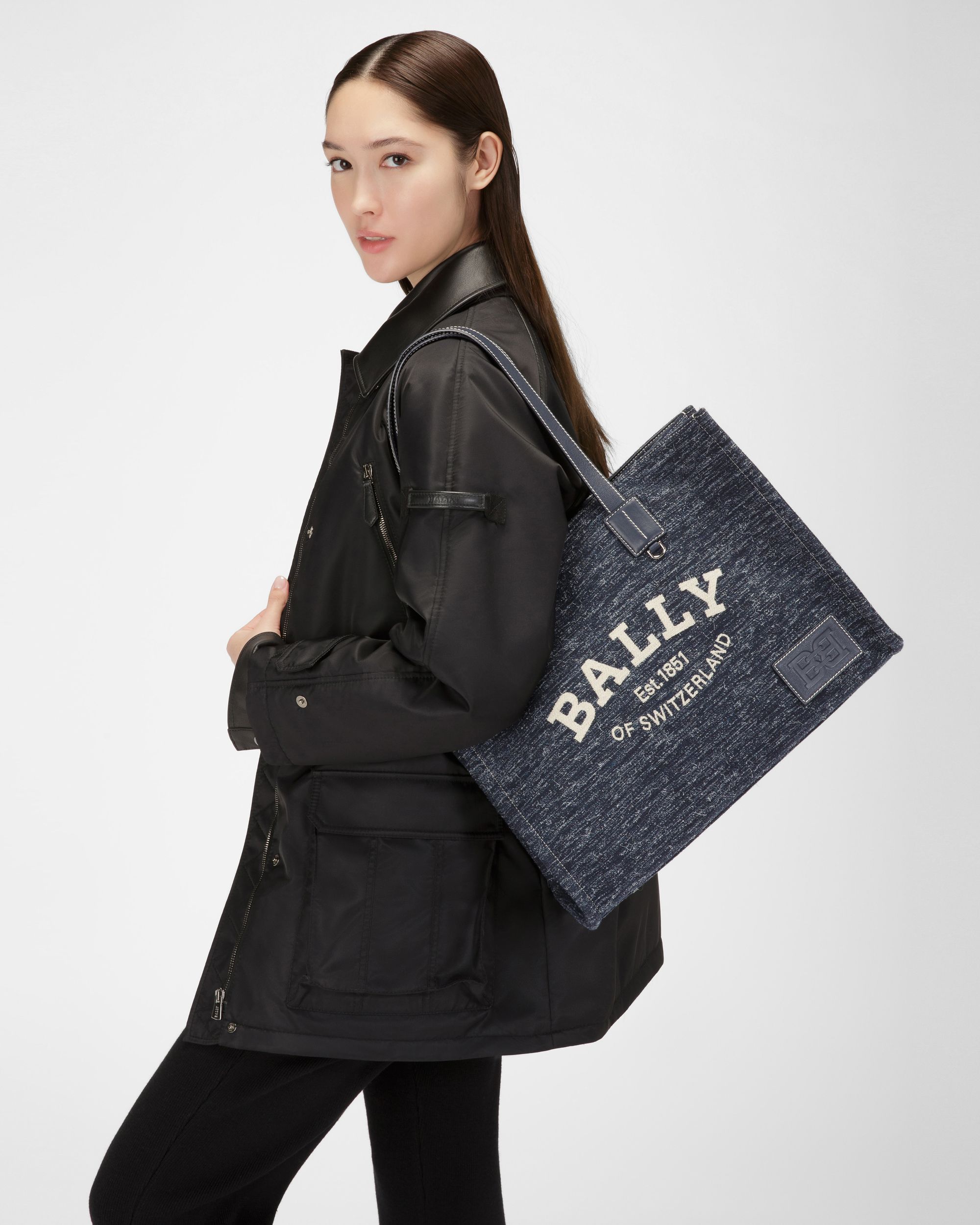 Crystalia Tote Bag In Tessuto Blu Navy - Donna - Bally - 02