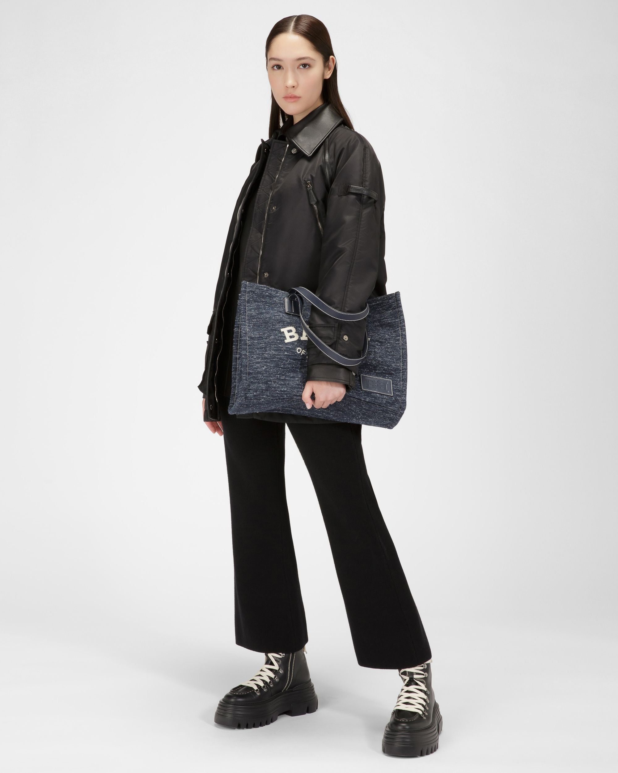 Crystalia Tote Bag In Tessuto Blu Navy - Donna - Bally - 06