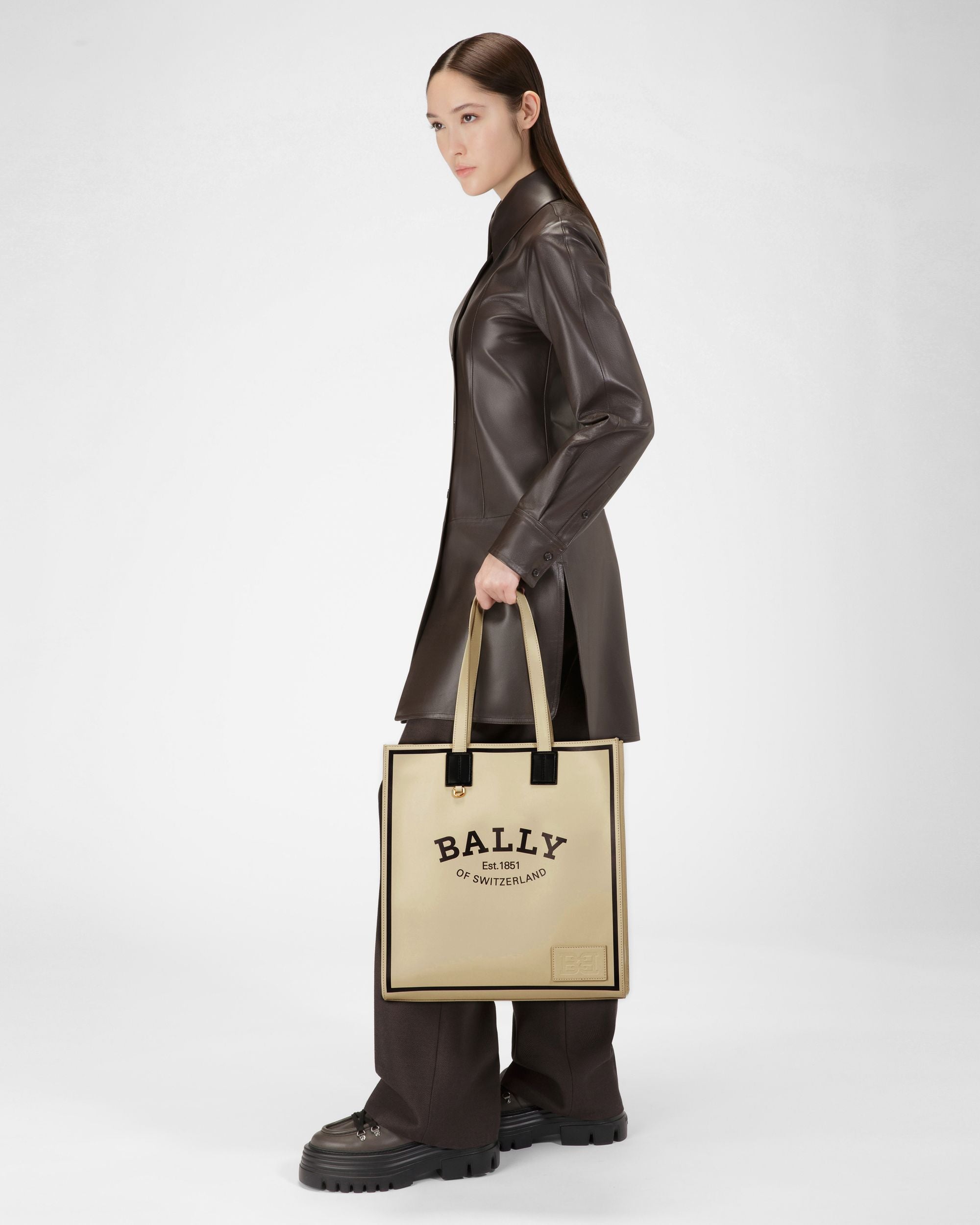 Crystalia Tote Bag In Pelle Beige Chiaro - Donna - Bally - 07