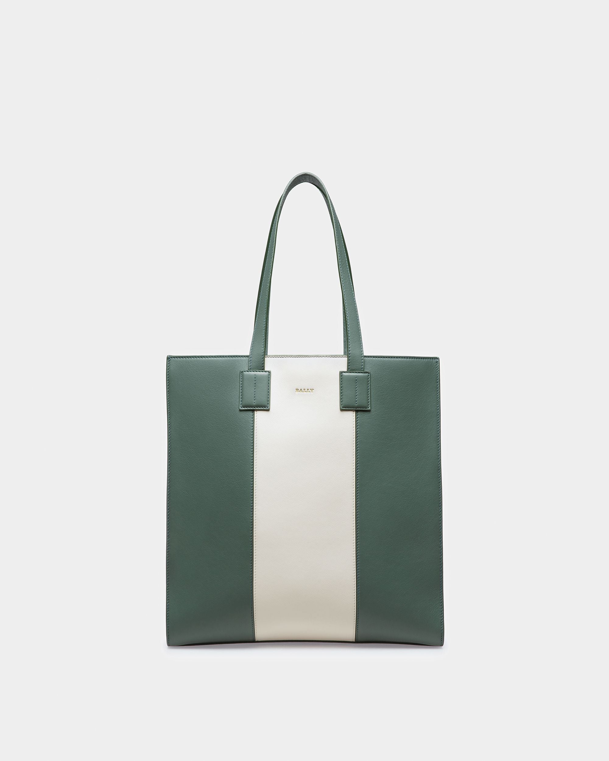 Crystalia Tote Bag In Pelle Verde Salvia E Avorio - Donna - Bally - 01