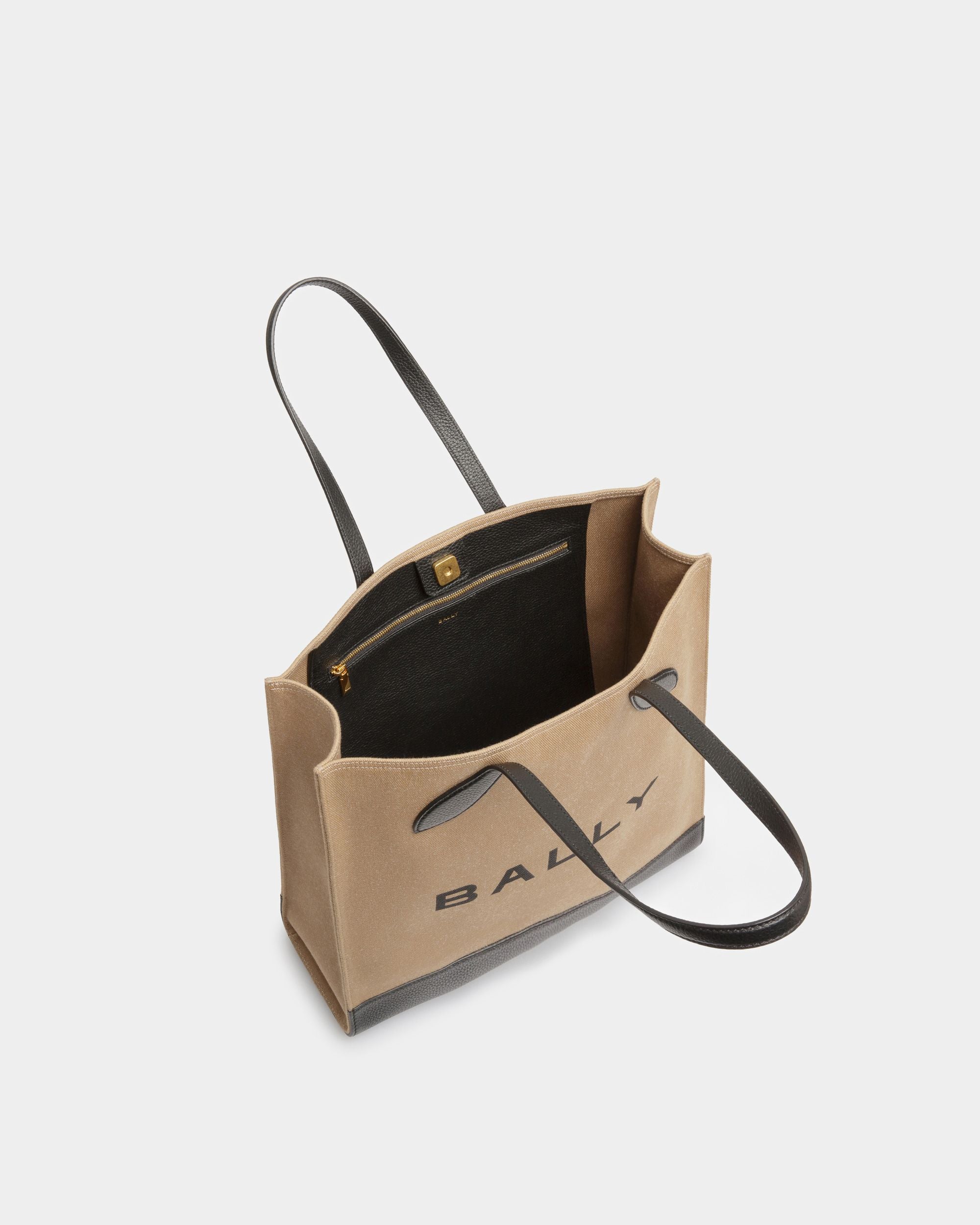 Tote Bag Bar In Tessuto Color Sabbia E Nero - Donna - Bally - 05