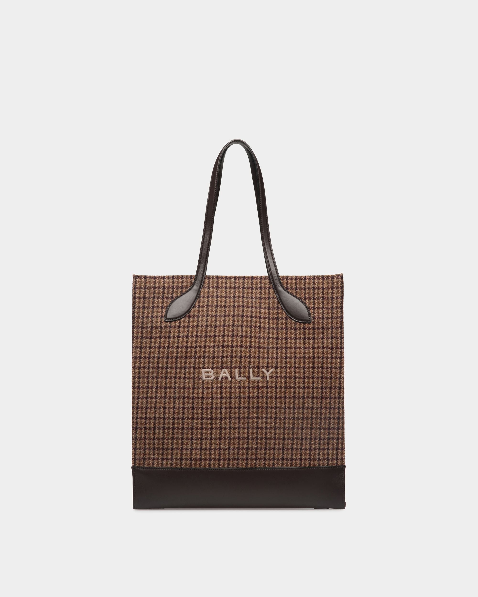 Tote Bag Bar In Lana E Pelle A Quadri In Più Tonalità Di Marrone - Donna - Bally - 01