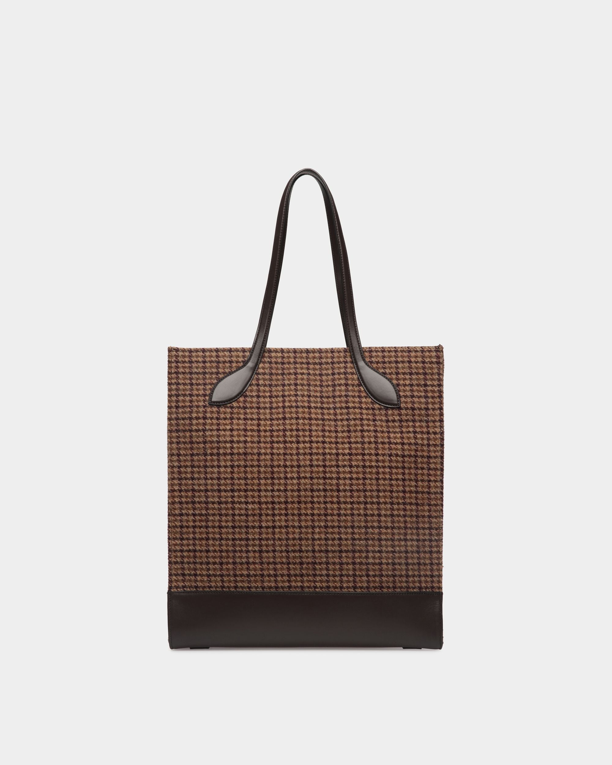 Tote Bag Bar In Lana E Pelle A Quadri In Più Tonalità Di Marrone - Donna - Bally - 03