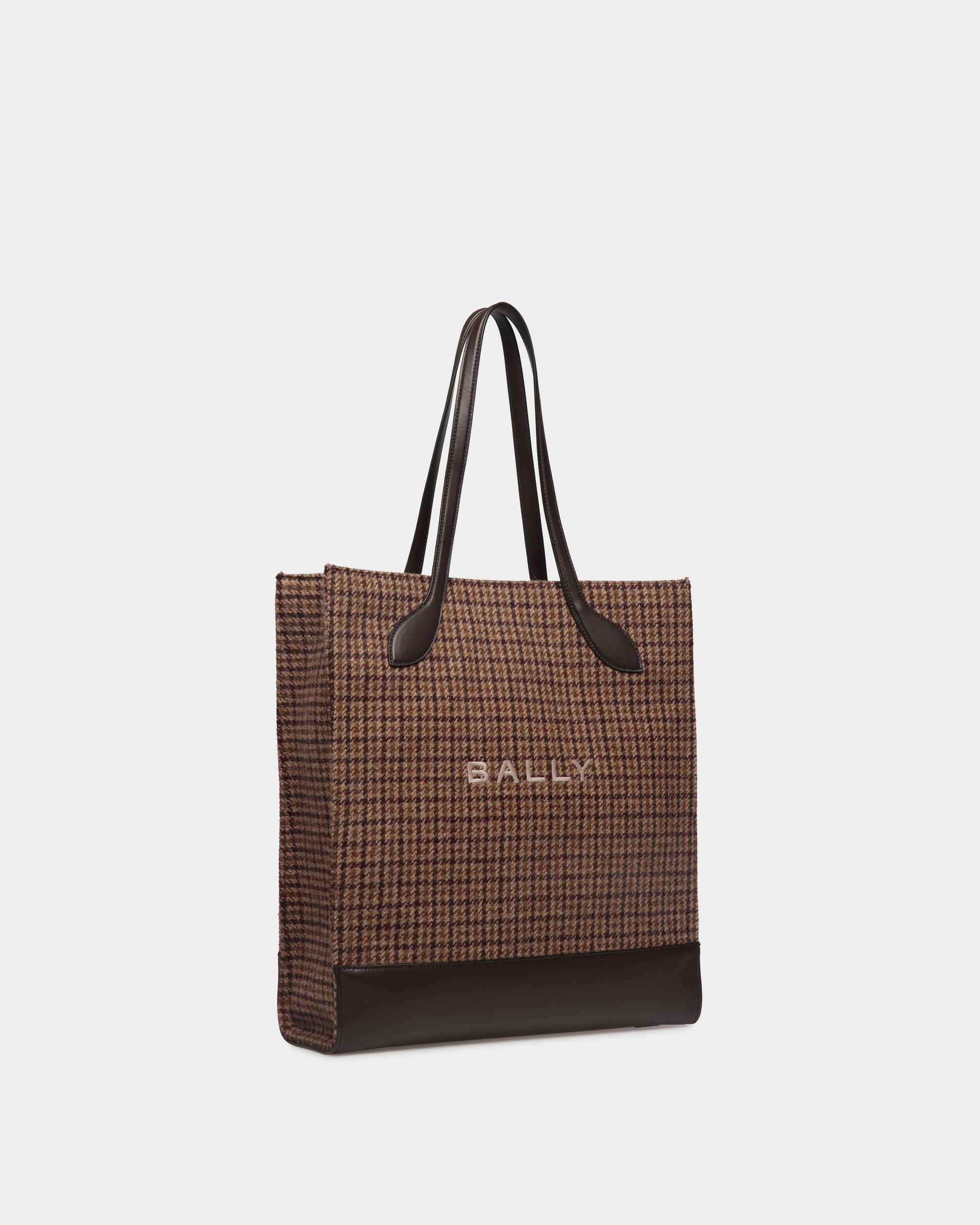 Tote Bag Bar In Lana E Pelle A Quadri In Più Tonalità Di Marrone - Donna - Bally - 04