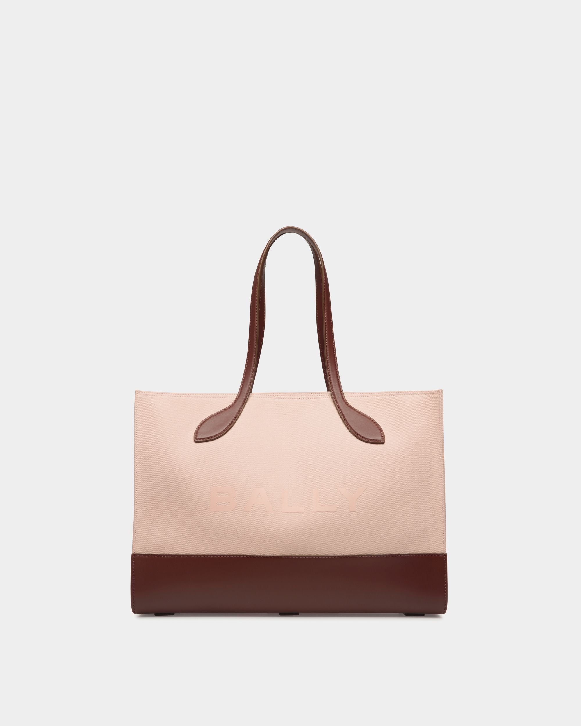 Tote Bag Bar In Tela Dusty Petal E Pelle Marrone - Donna - Bally - 01