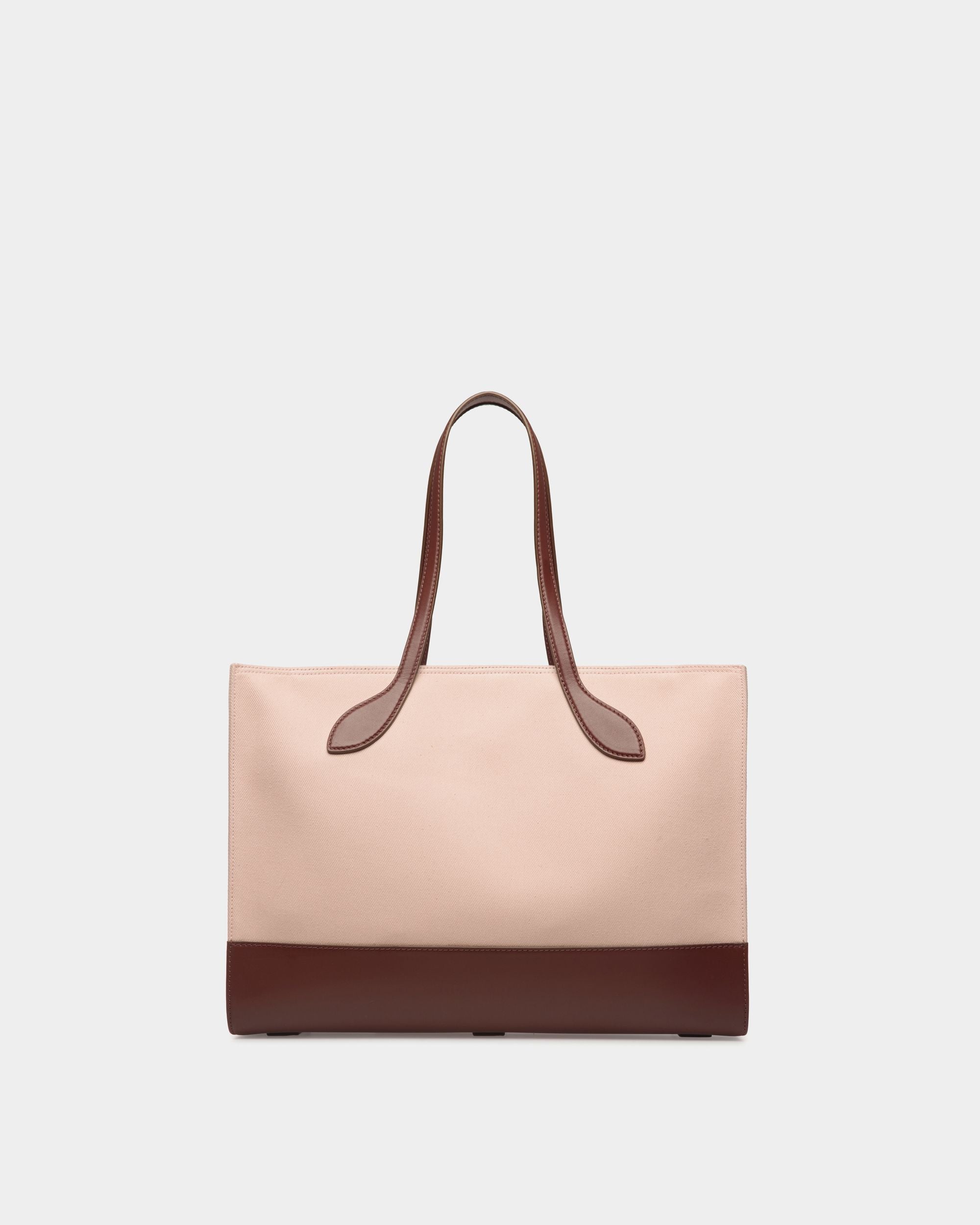 Tote Bag Bar In Tela Dusty Petal E Pelle Marrone - Donna - Bally - 02