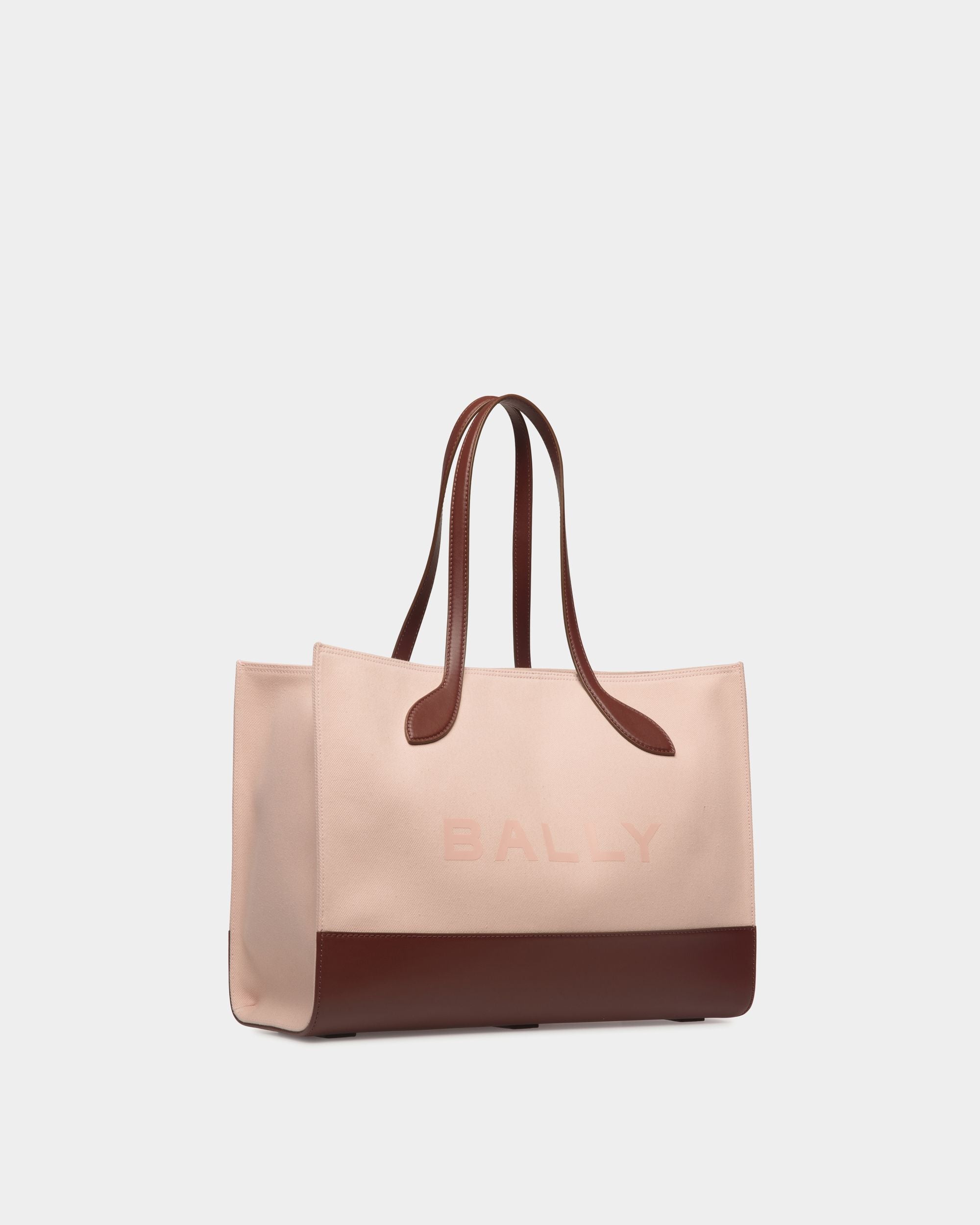 Tote Bag Bar In Tela Dusty Petal E Pelle Marrone - Donna - Bally - 03