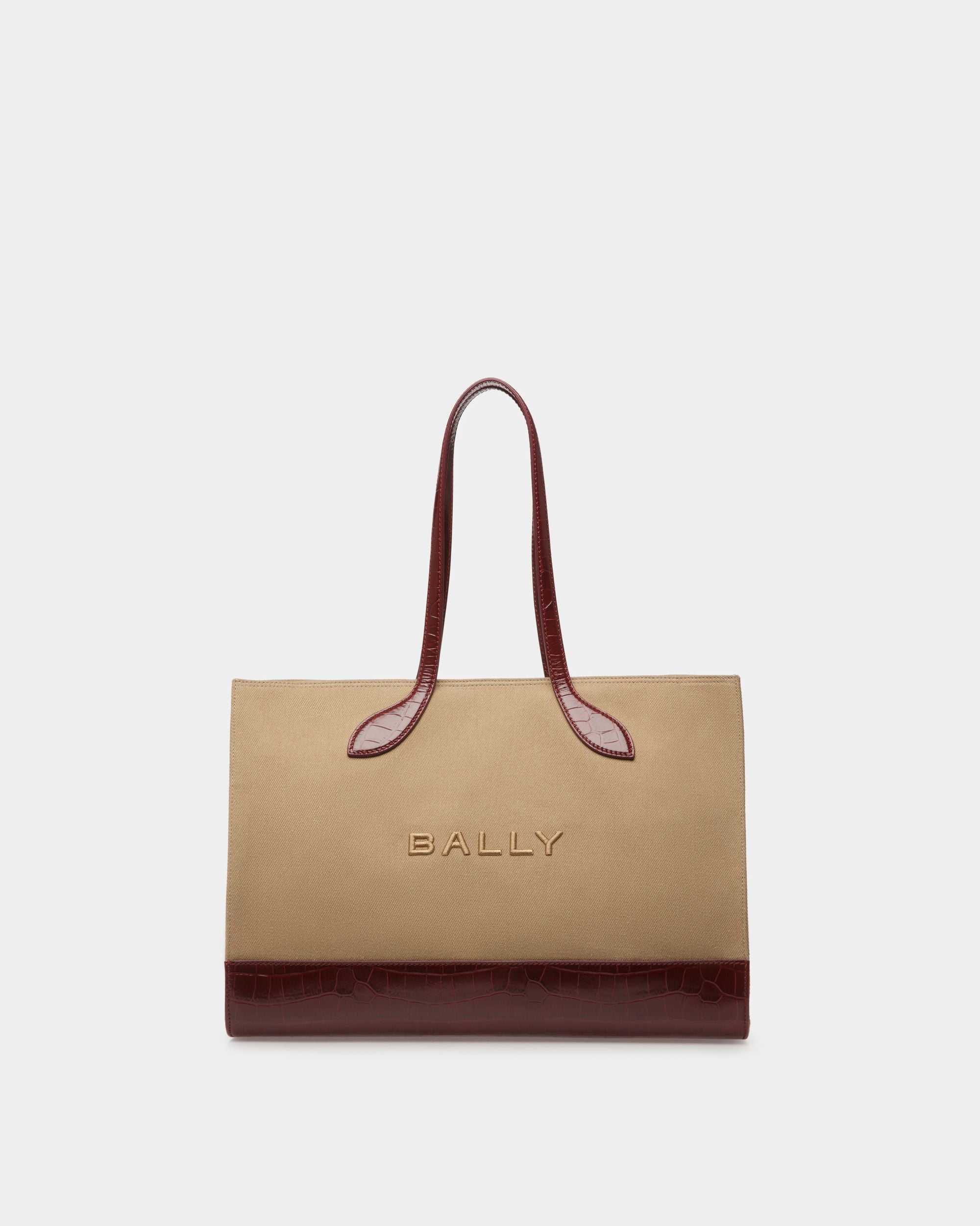 Tote Bag Bar In Tessuto Color Sabbia E Bordeaux - Donna - Bally - 01
