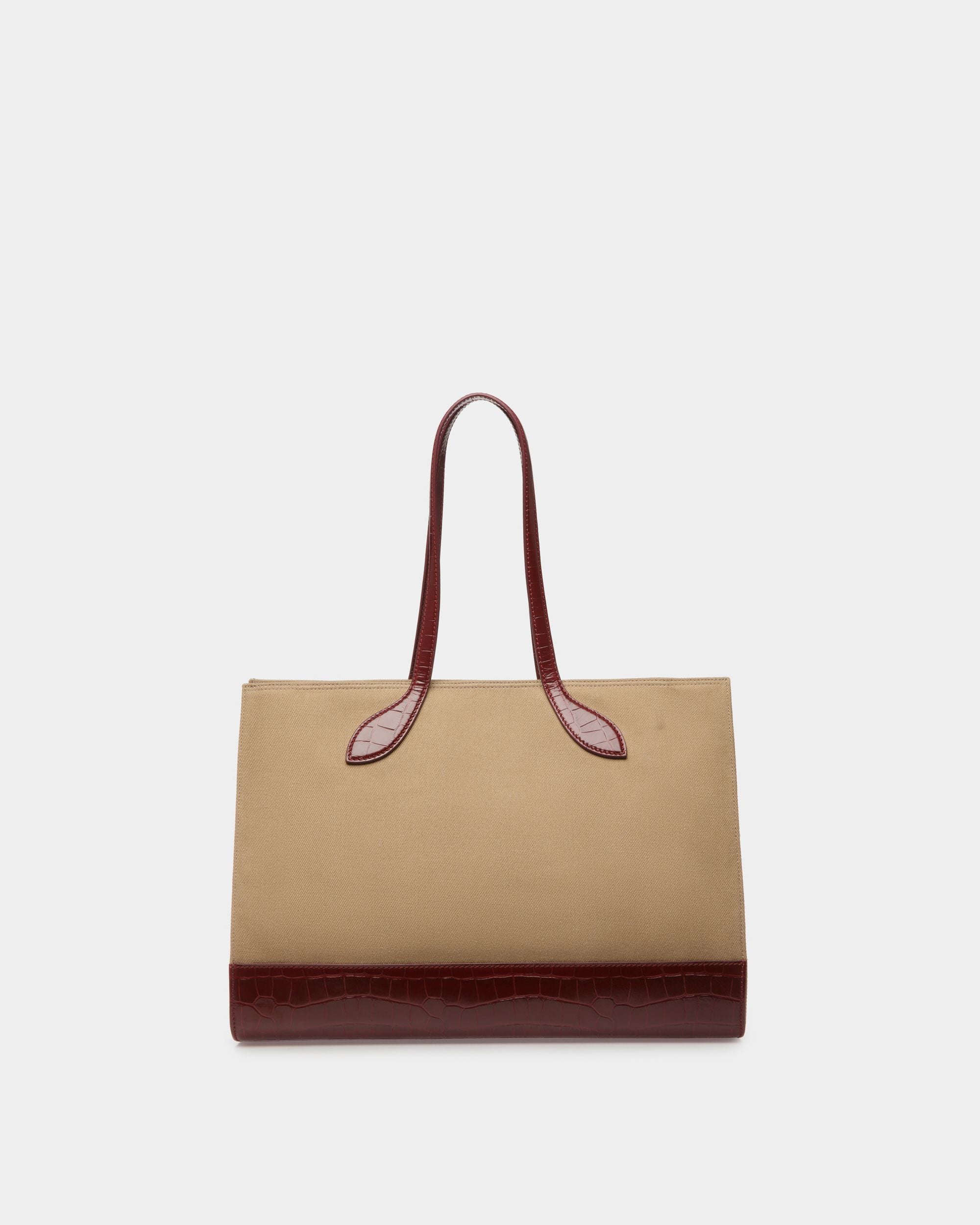 Tote Bag Bar In Tessuto Color Sabbia E Bordeaux - Donna - Bally - 03