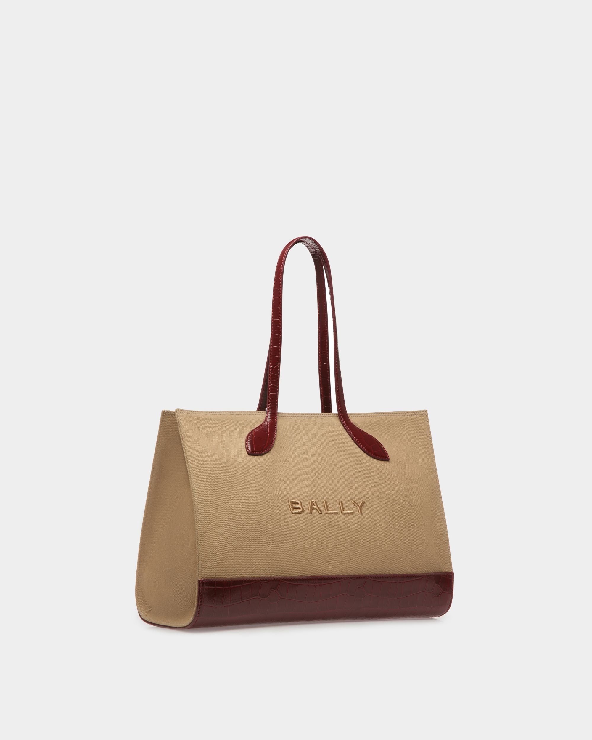 Tote Bag Bar In Tessuto Color Sabbia E Bordeaux - Donna - Bally - 04