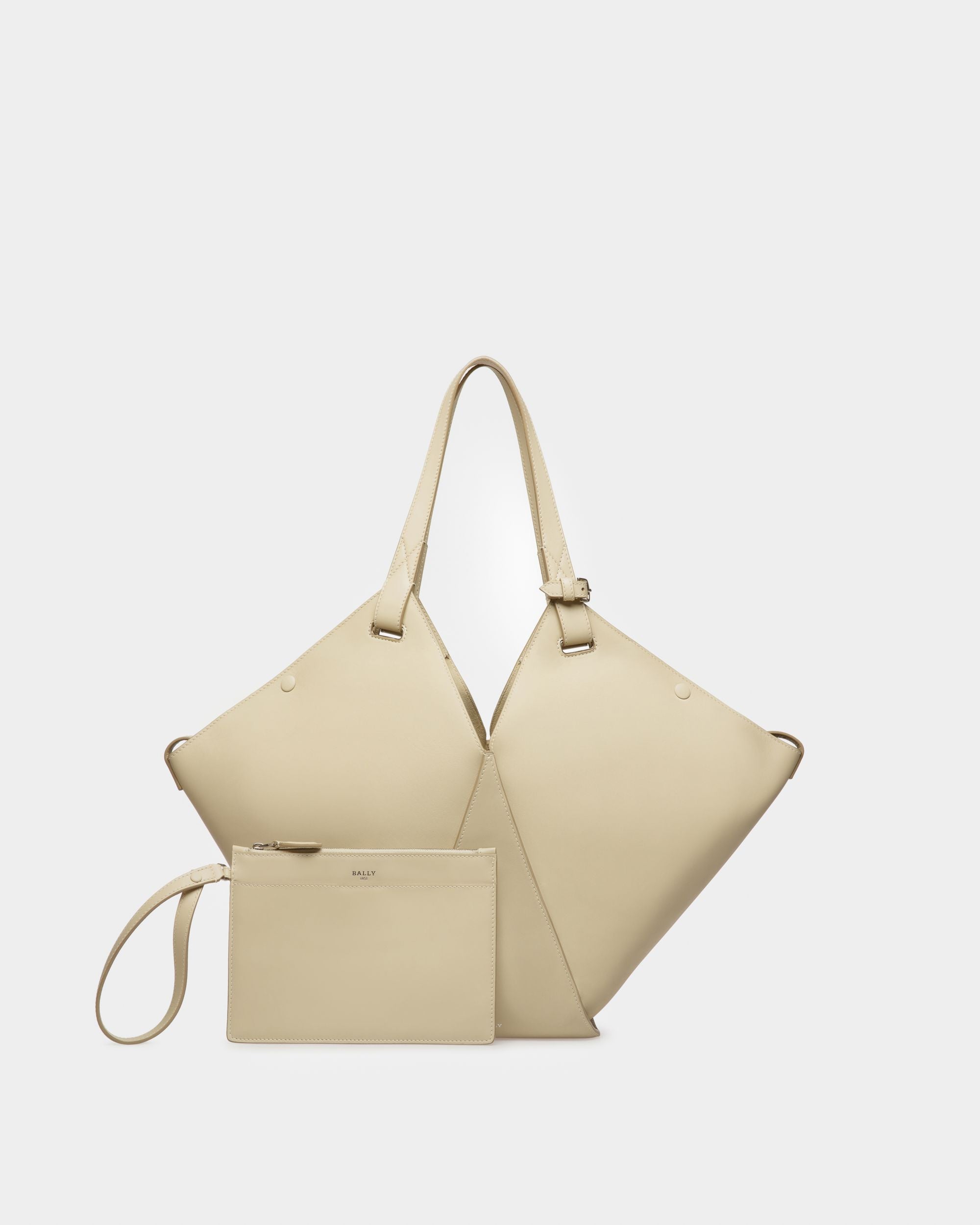 Ahria Tote Bag In Pelle Beige Chiaro - Donna - Bally - 05
