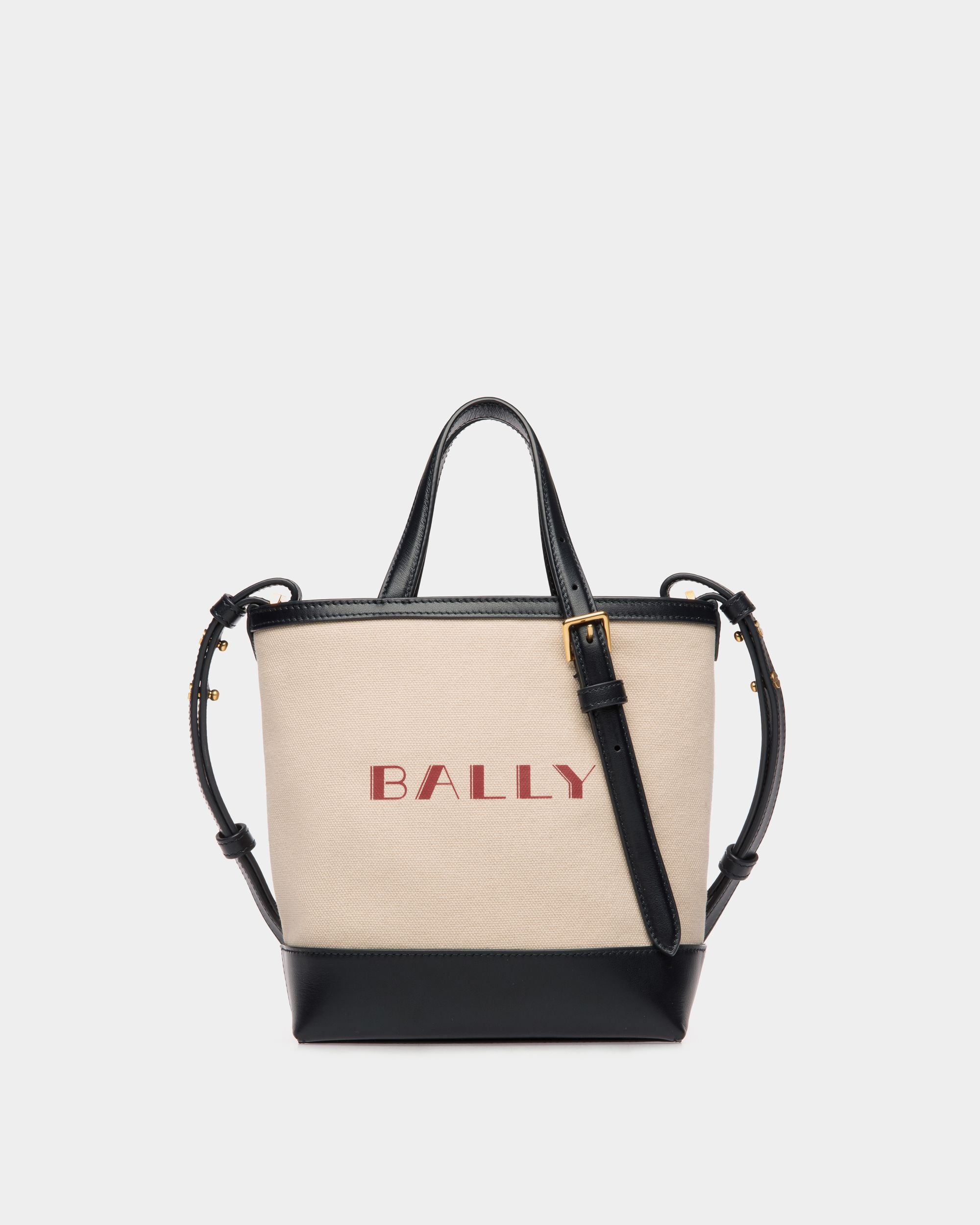 Tote Bag Piccola Summer Capsule In Tela E Pelle Color Naturale E Navy Blue - Donna - Bally - 01