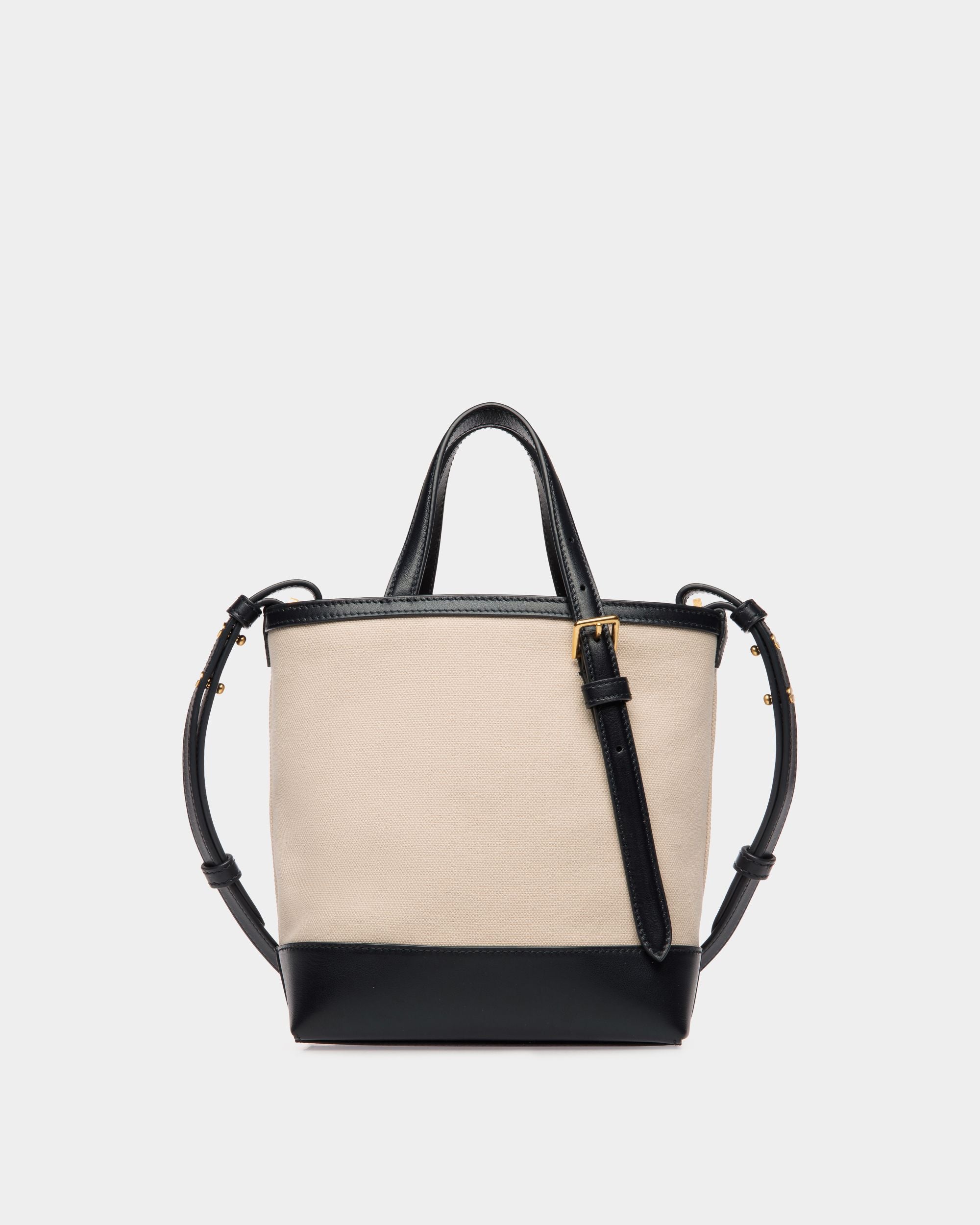 Tote Bag Piccola Summer Capsule In Tela E Pelle Color Naturale E Navy Blue - Donna - Bally - 02