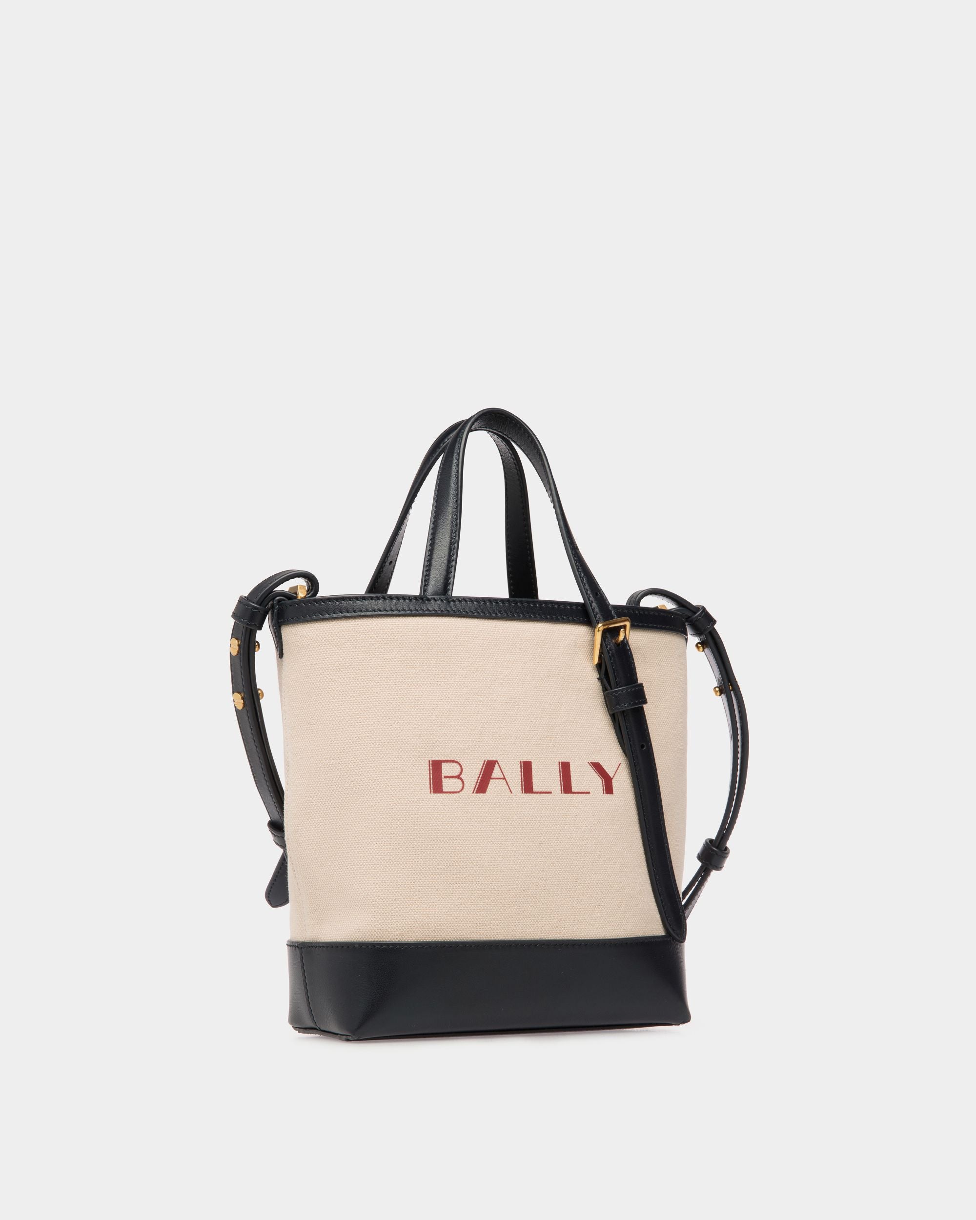 Tote Bag Piccola Summer Capsule In Tela E Pelle Color Naturale E Navy Blue - Donna - Bally - 03