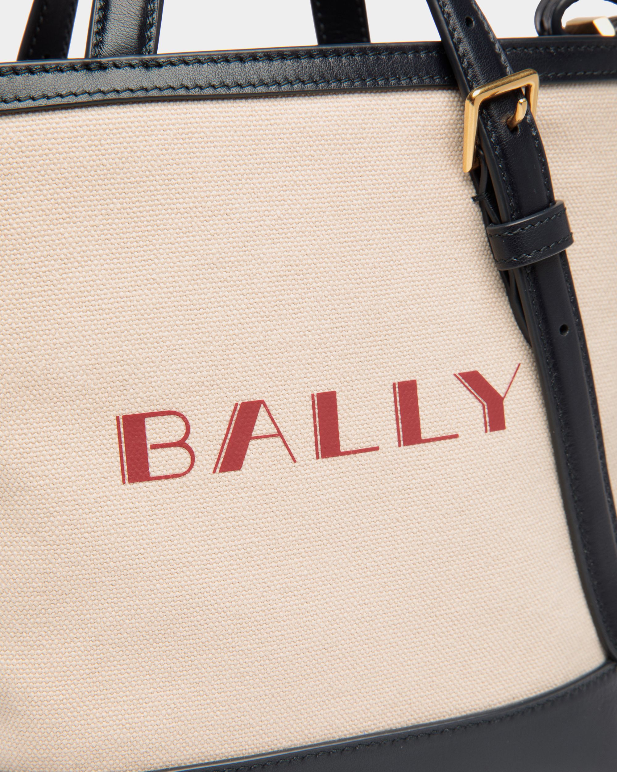Tote Bag Piccola Summer Capsule In Tela E Pelle Color Naturale E Navy Blue - Donna - Bally - 04