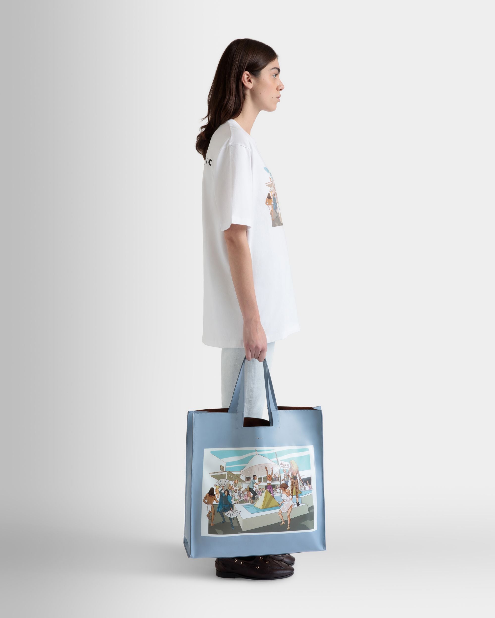 Tote Bag DJ Leo Mas X Bally In Pelle Light Blue Con Stampa Dancing Amnesia - Donna - Bally - 02