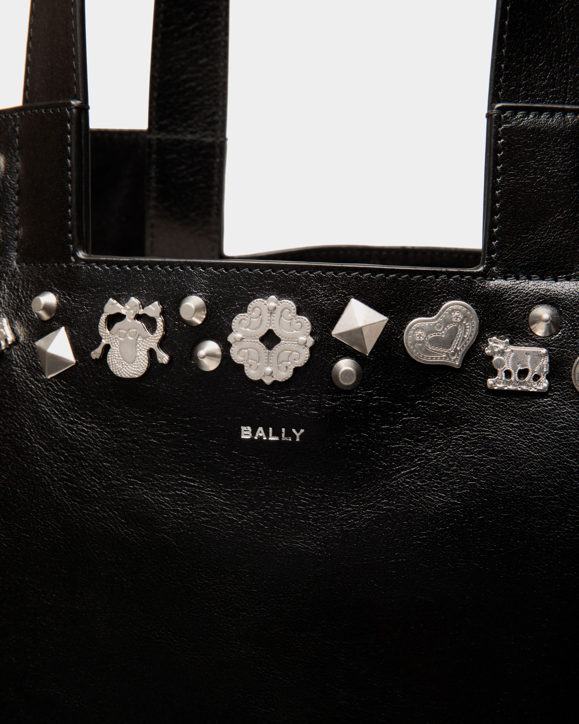 Tote Bag Easy Bally In Pelle Nera Con Borchie - Donna - Bally - 02