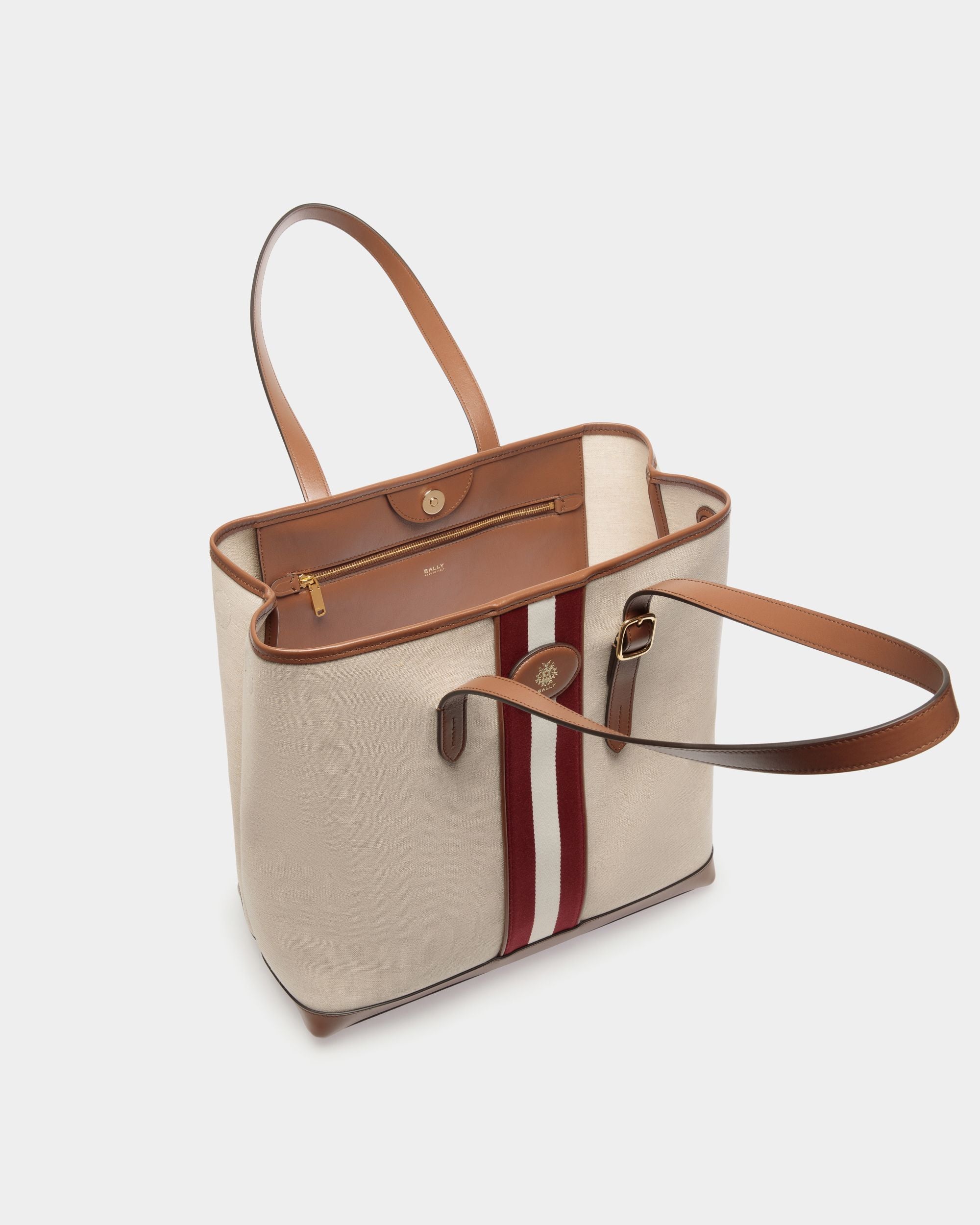 Tote Bag Beckett In Tela Color Naturale E Pelle Marrone - Donna - Bally - 04