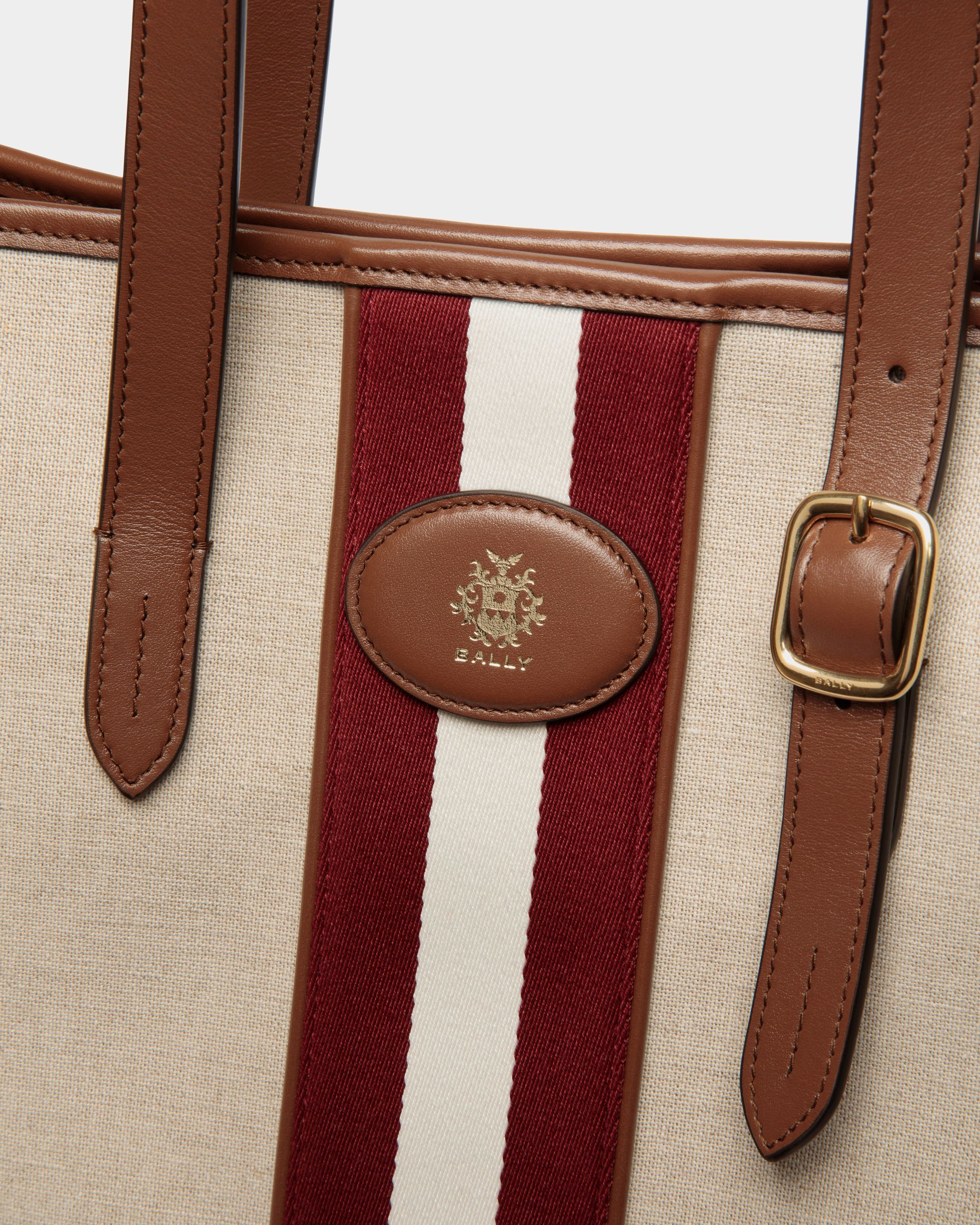 Tote Bag Beckett In Tela Color Naturale E Pelle Marrone - Donna - Bally - 05